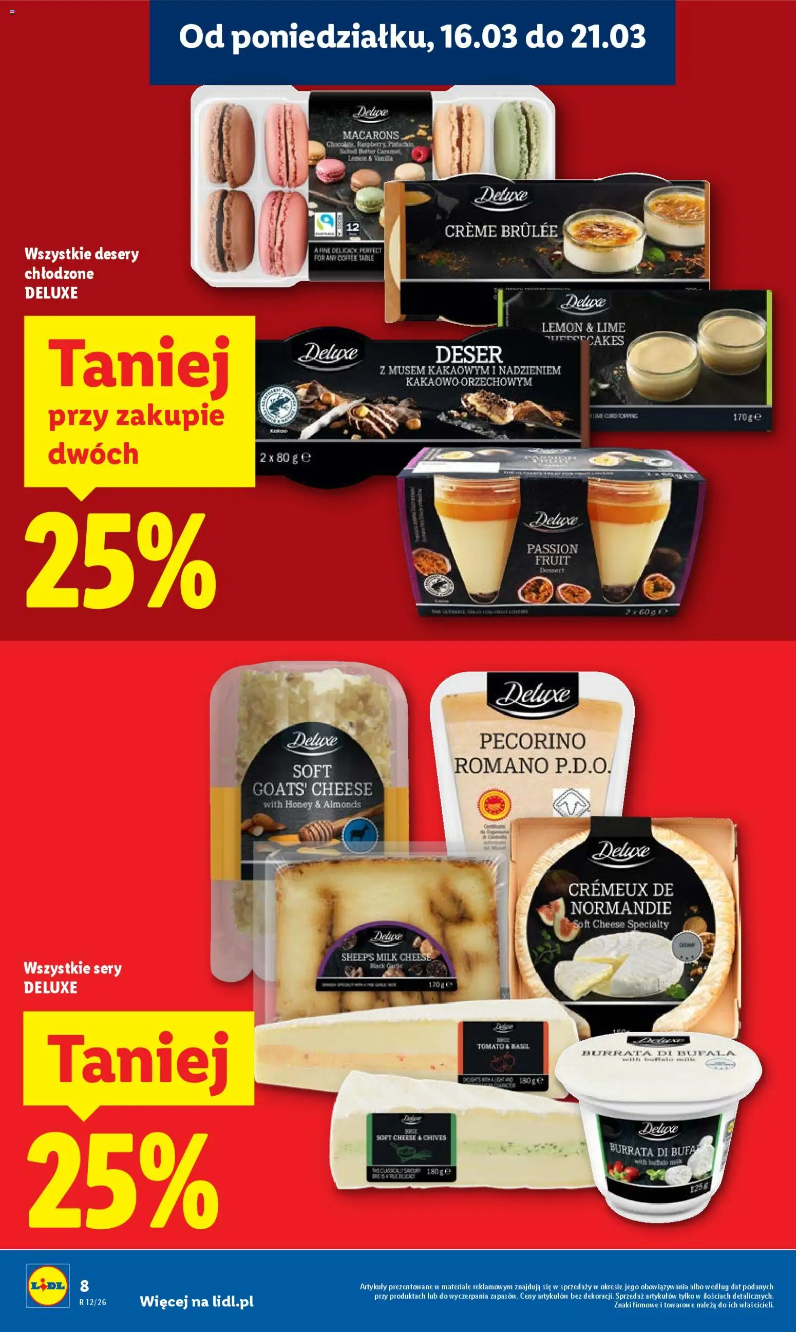 Lidl Polsko leták od 16.03.2026 | Strana: 8 | Produkty: Burrata, Deluxe, Pecorino, Crème brûlée