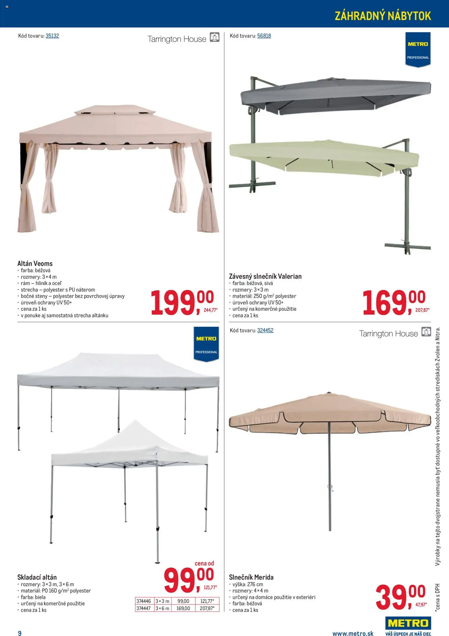 Nové Metro akcie – leták je platný od 11.03.2026 | Strana: 9 | Produkty: Nábytok, Záhradný nábytok, Rám, Slnečník