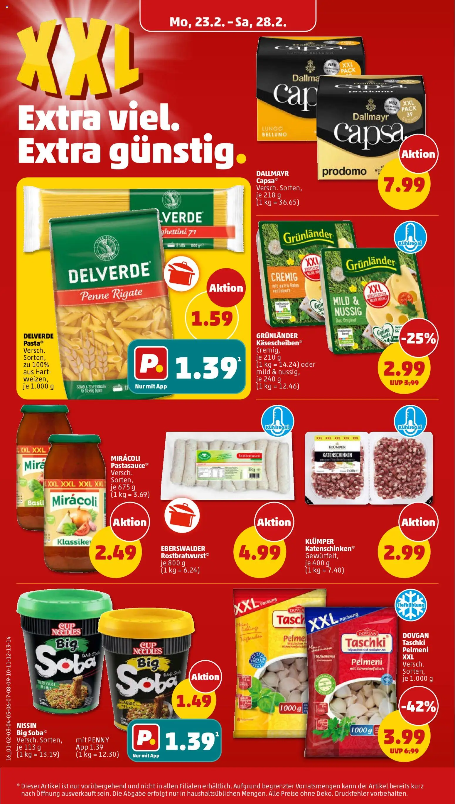 Penny Prospekt 	 – gültig ab 23.02.2026 | Seite: 20 | Produkte: Dallmayr, Grunlander, Pasta, Schweinefleisch