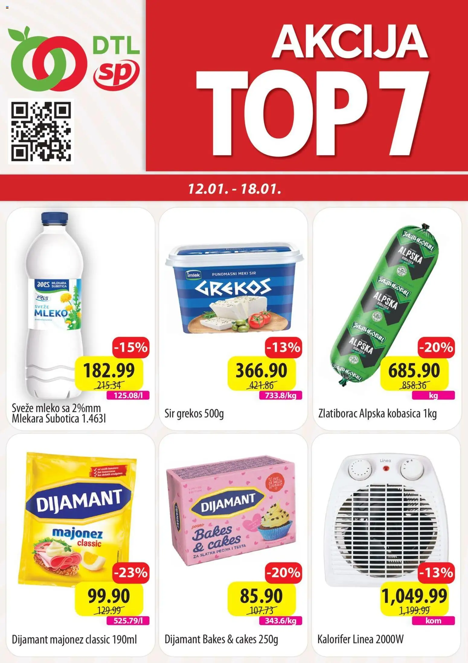 Senta Promet katalog - važi od 12.01.2026 | Strana: 1 | Proizvode: Majonez, Kalorifer, Sir, Kobasica