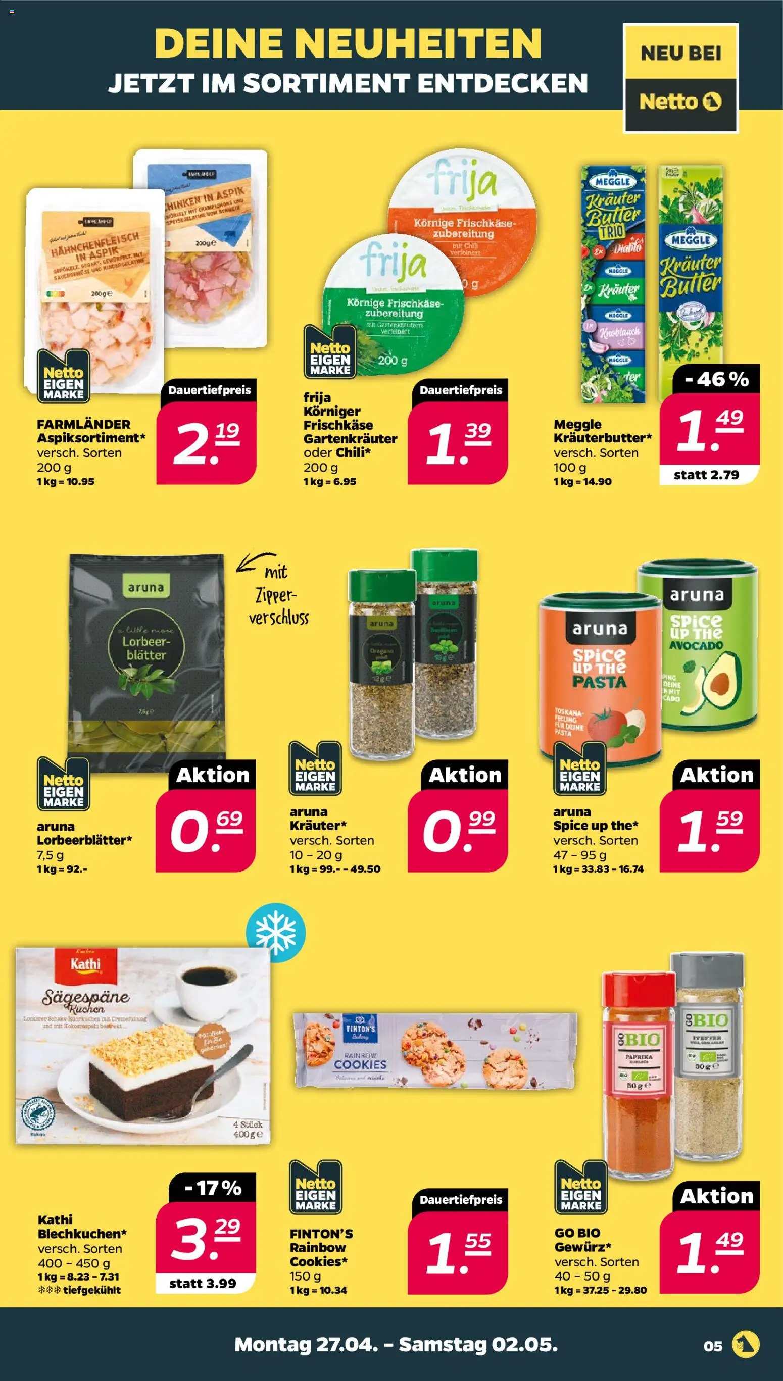 Netto Prospekt 	 – gültig ab 27.04.2026 | Seite: 5 | Produkte: Butter, Champignons, Kuchen, Frischkase
