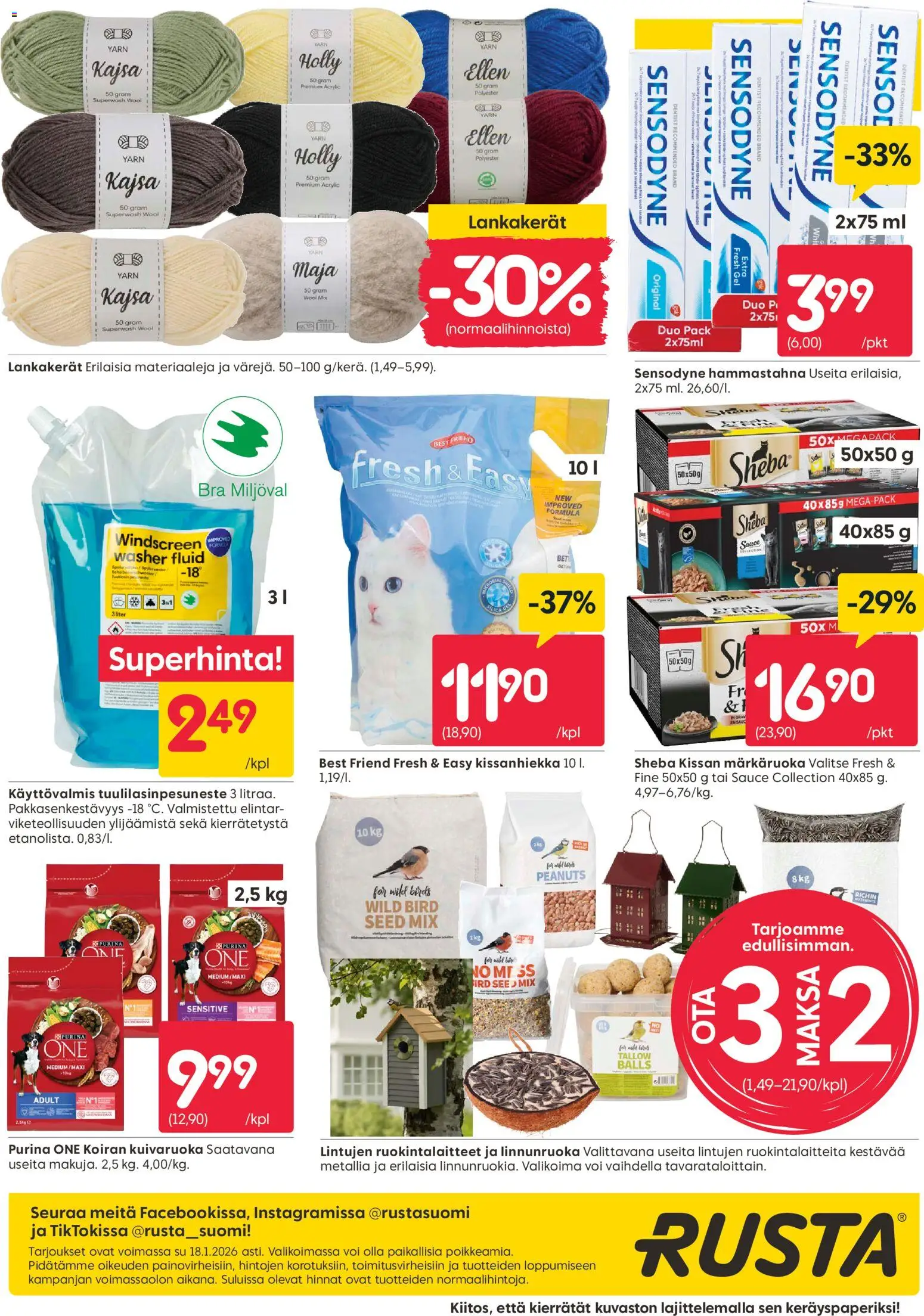 Rusta tarjoukset – voimassa 12.01.2026 alkaen | Sivu: 16 | Tuotteet: Linnunruoka, Hammastahna, Kissanhiekka, Voi