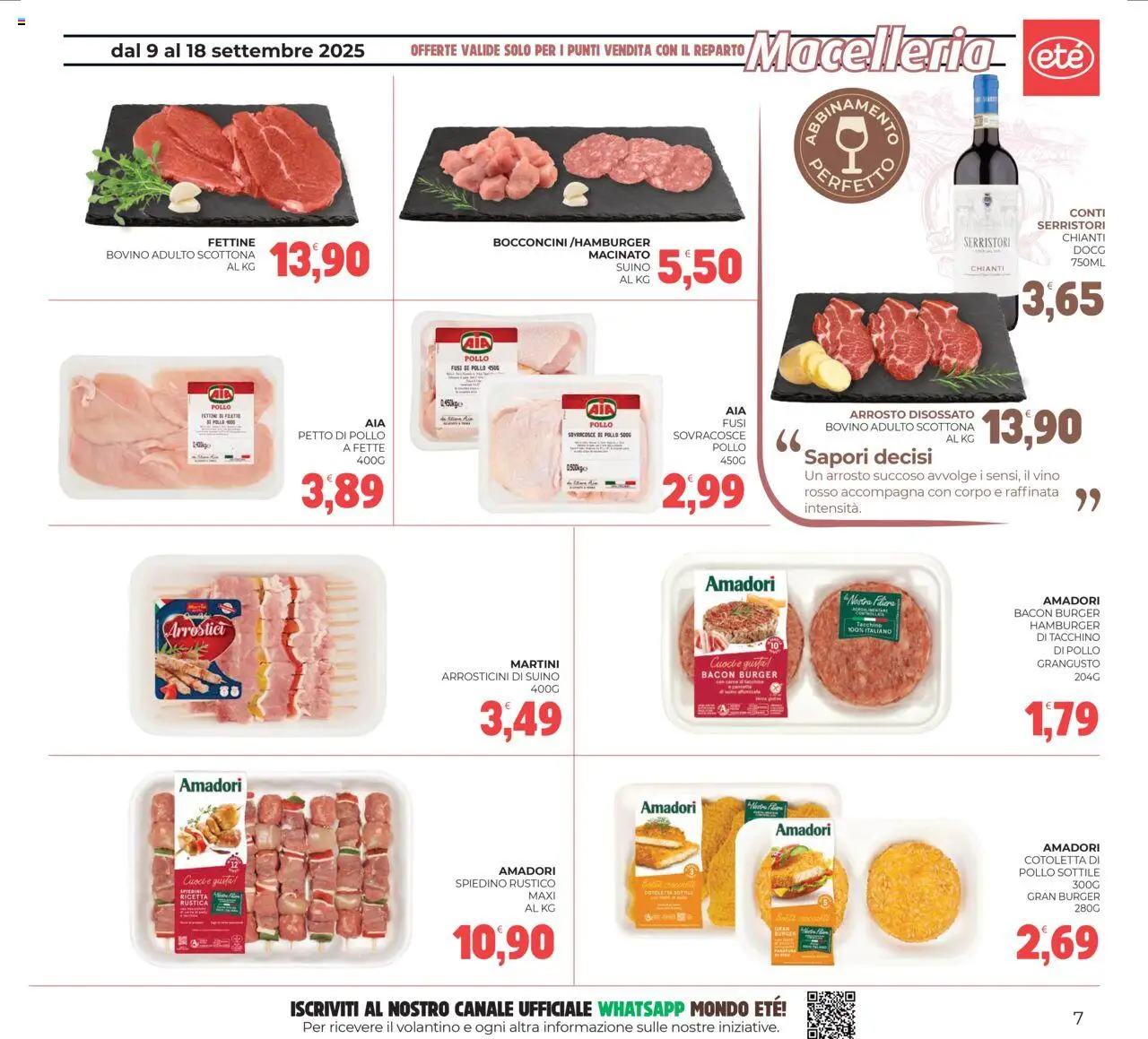 Volantino Eté del 09.09.2025 | Pagina: 7 | Prodotti: Tacchino, Hamburger, Arrosticini, Vino rosso