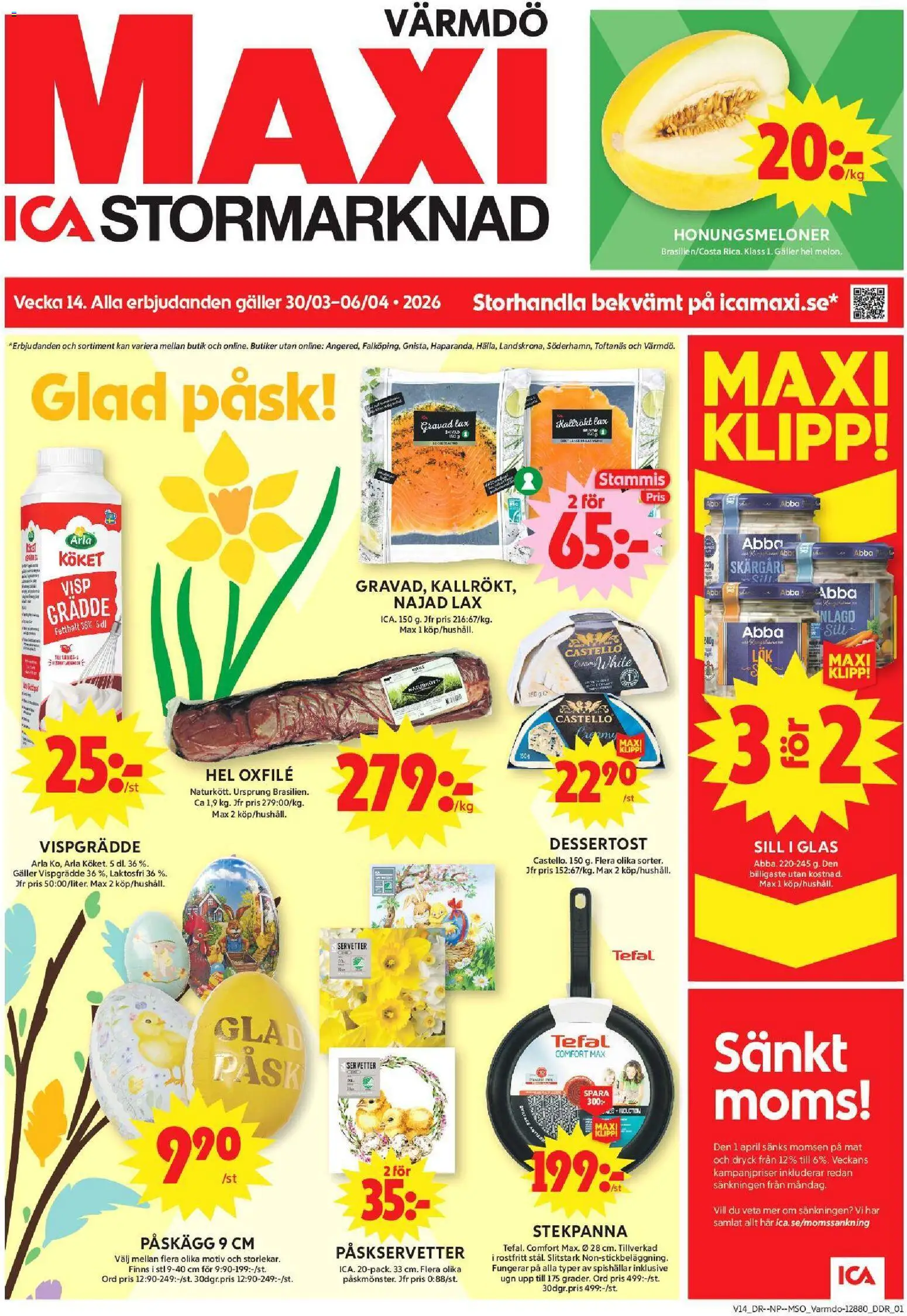 ICA Maxi reklamblad aktuell från 30.03.2026 | Sida: 1 | Produkter: Galler, Lax, Oxfilé, Grädde