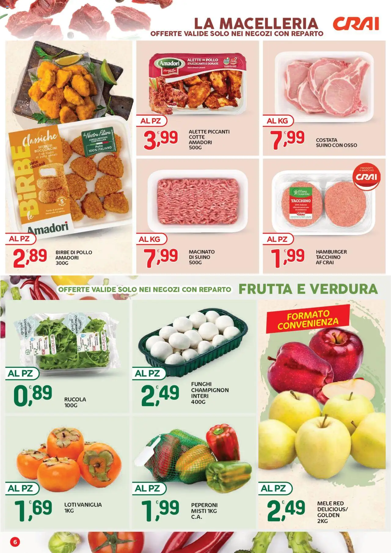 Volantino CRAI del 16.10.2025 | Pagina: 6 | Prodotti: Mele, Funghi, Hamburger, Macinato