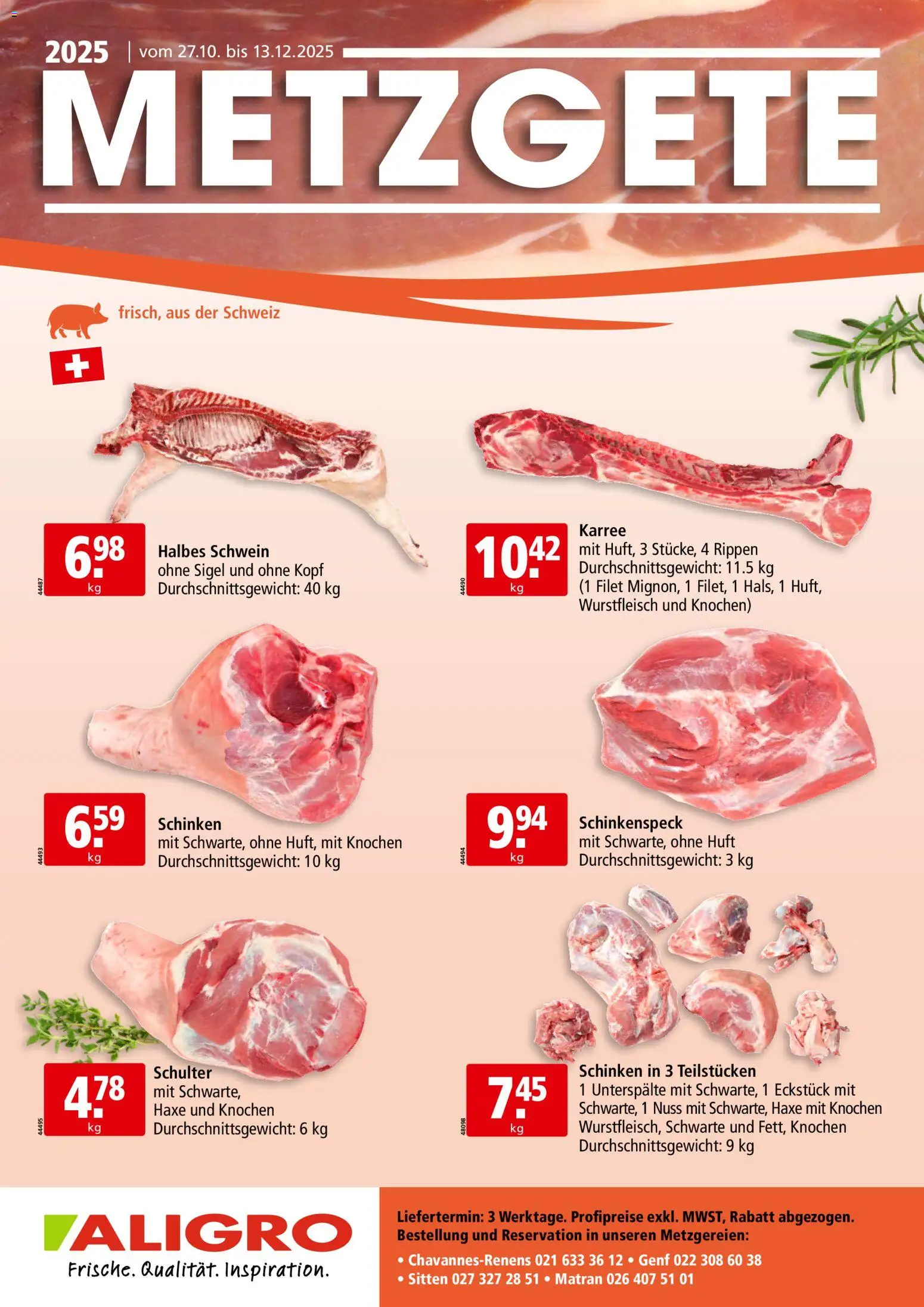 Aligro Aktionen Metzgete Chavannes, Matran, Genf, Sitten – gültig ab 27.10.2025 | Seite: 1 | Produkte: Schinken