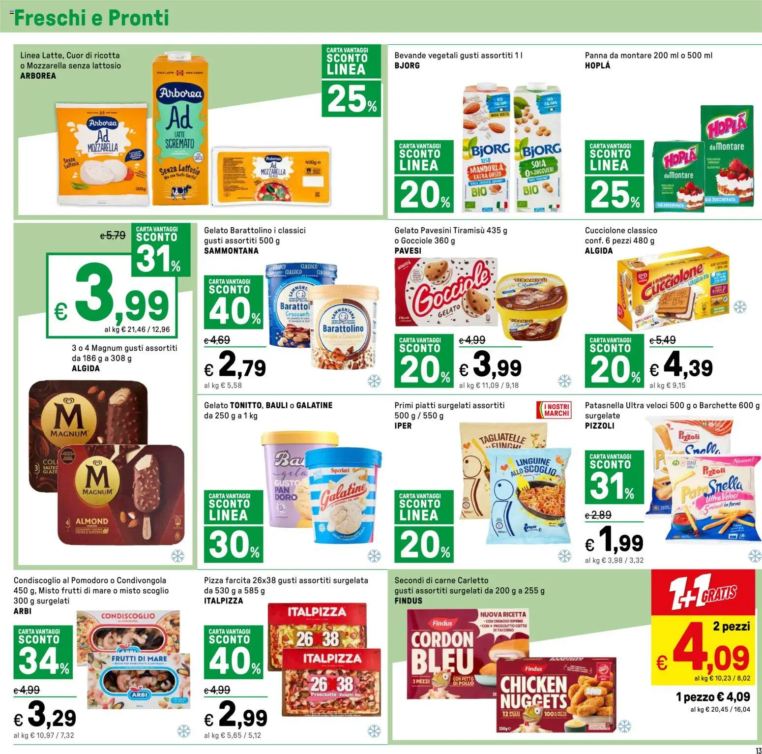 Volantino Iper del 16.04.2026 | Pagina: 13 | Prodotti: Mozzarella senza lattosio, Gelato, Nuggets, Pomodoro