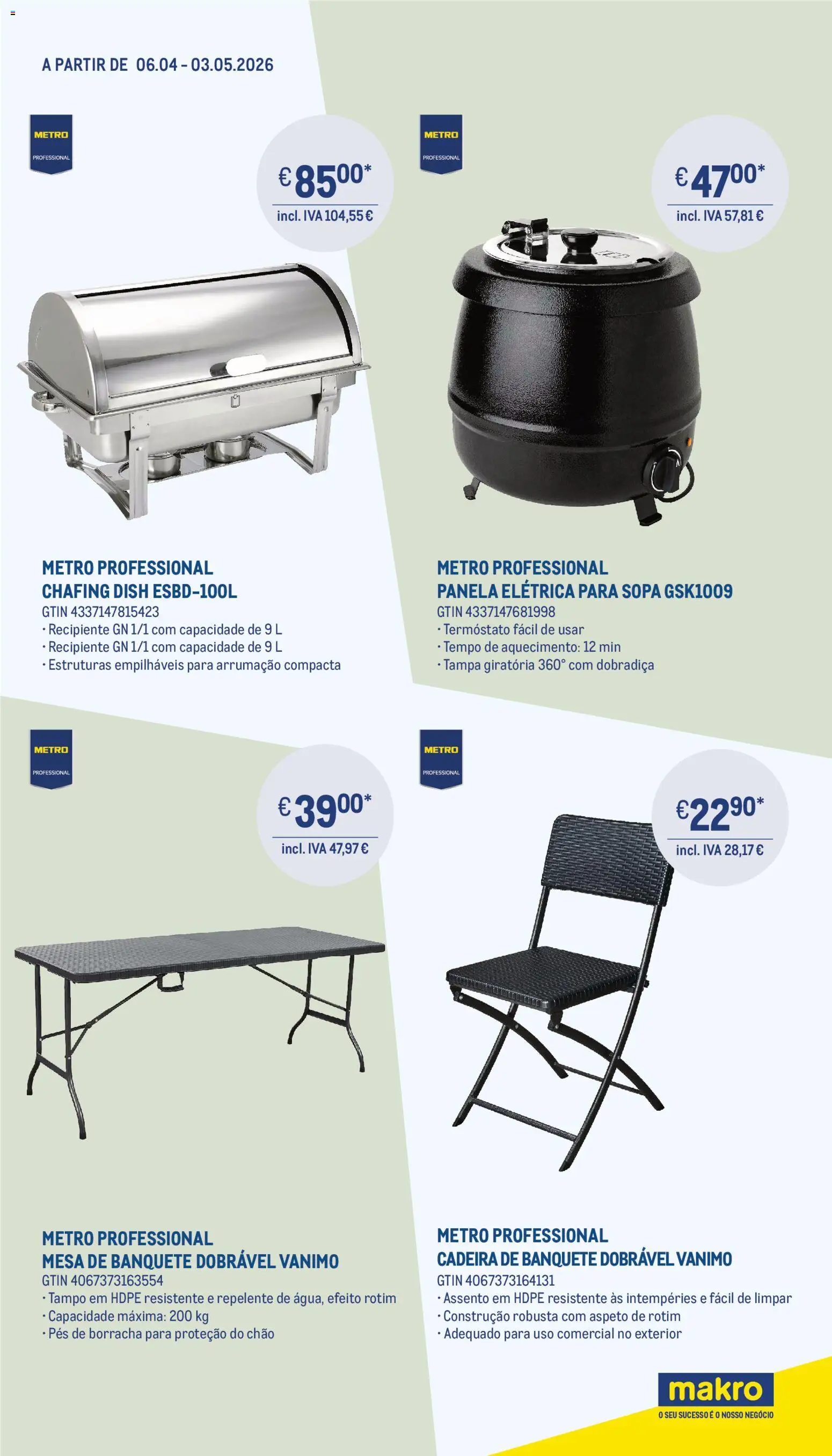 Makro - Tudo o que precisa para os seus eventos - Marketplace │ válido de 06.04.2026 | Página: 3 | Produtos: Mesa, Cadeira, Sopa, Panela elétrica