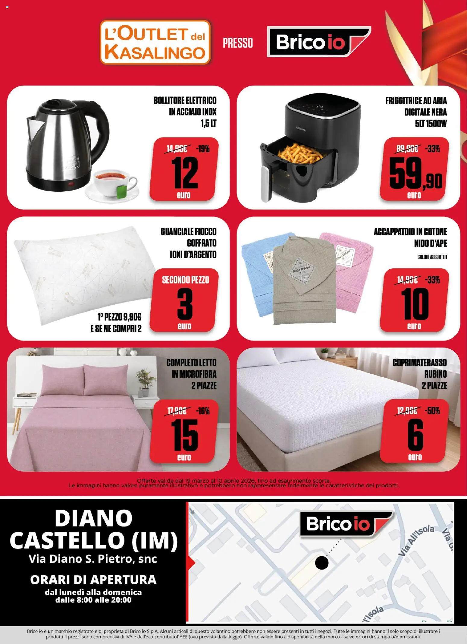 Volantino Brico io del 19.03.2026 | Pagina: 19 | Prodotti: Friggitrice ad aria, Stampa, Coprimaterasso, Guanciale