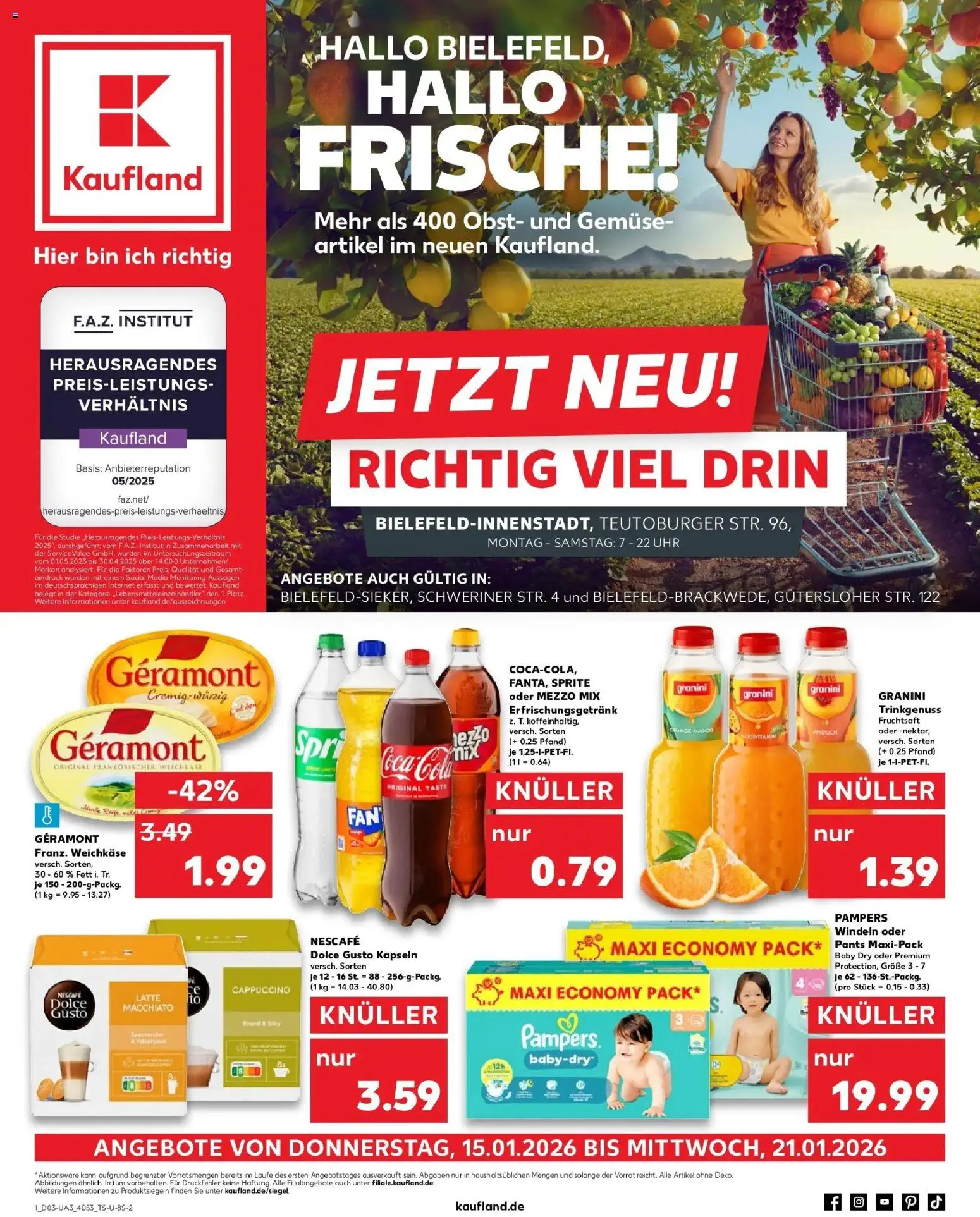 Kaufland prospekt Bielefeld	 – gültig ab 15.01.2026 | Seite: 1 | Produkte: Mezzo mix, Cola, Dolce Gusto kapseln, Oder mezzo mix