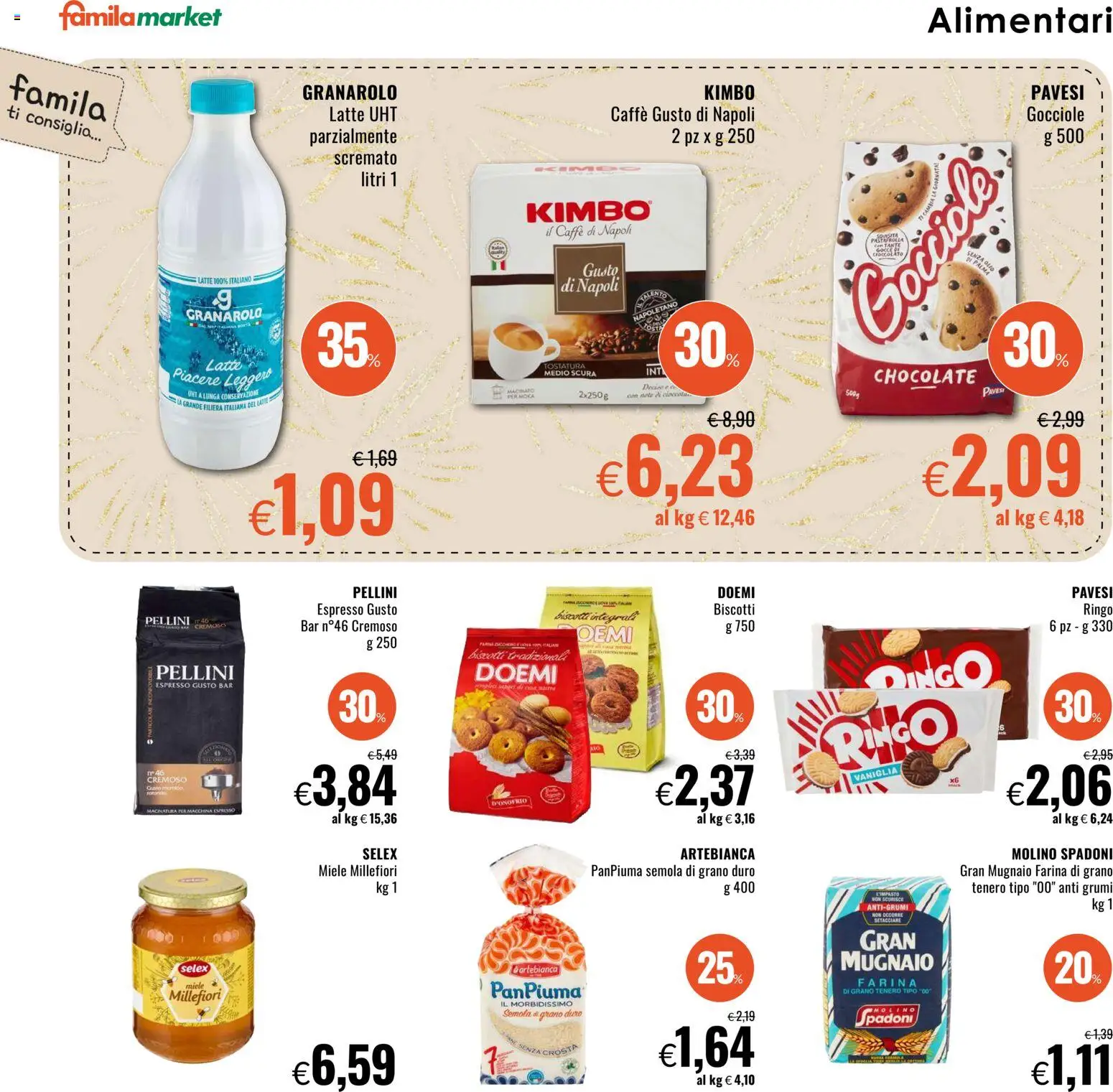 Volantino Famila del 28.12.2025 | Pagina: 14 | Prodotti: Caffè, Biscotti, Latte, Farina
