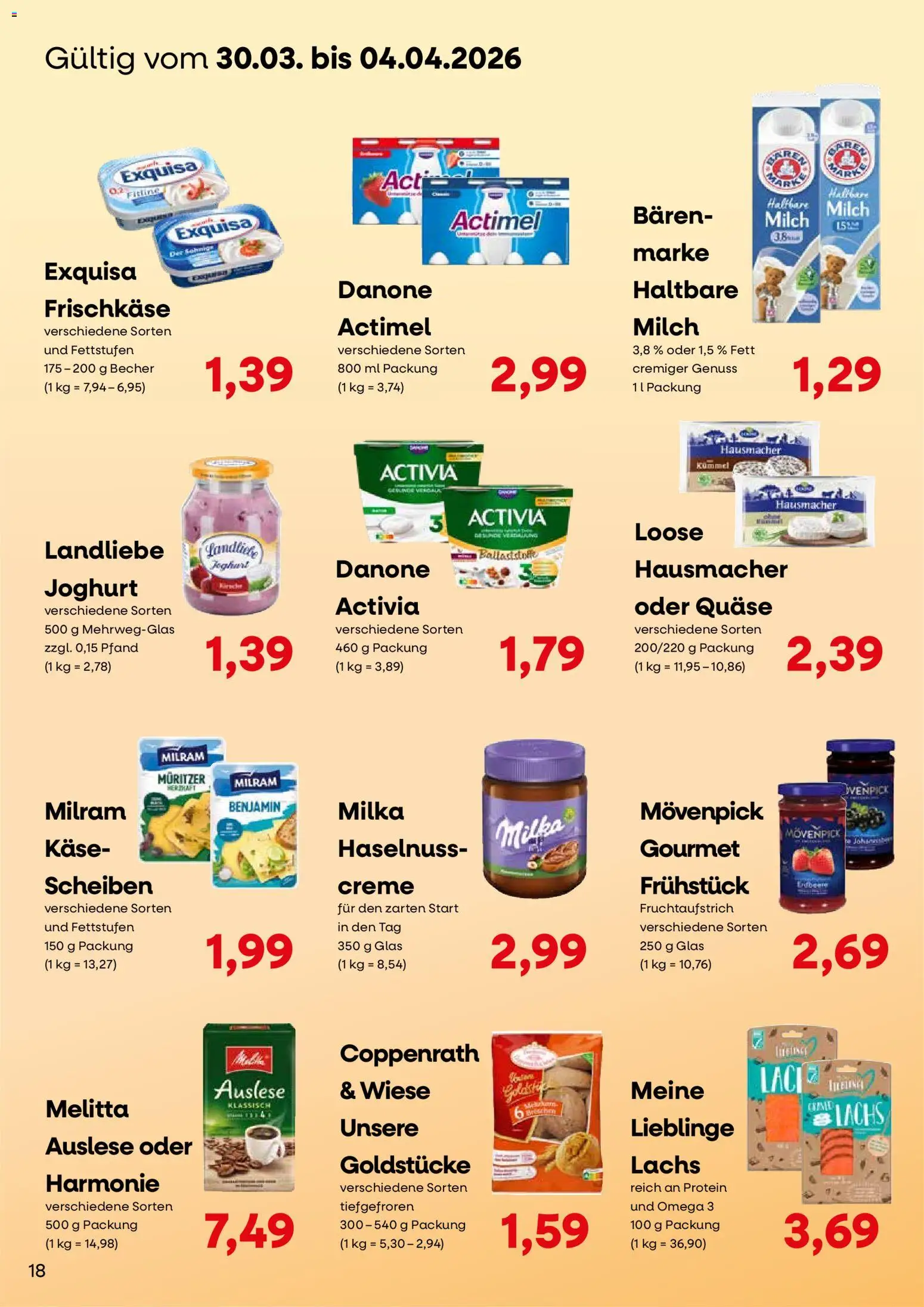 KONSUM Leipzig Kundenjournal – gültig ab 23.03.2026 | Seite: 18 | Produkte: Melitta, Actimel, Exquisa, Milram