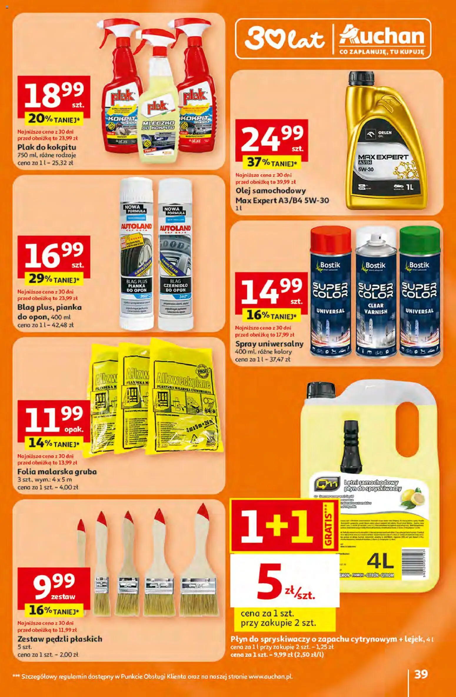 Auchan gazetka - 30 Lat Hipermarket od 16.04.2026 | Strona: 39 | Produkty: Płyn do spryskiwaczy, Olej
