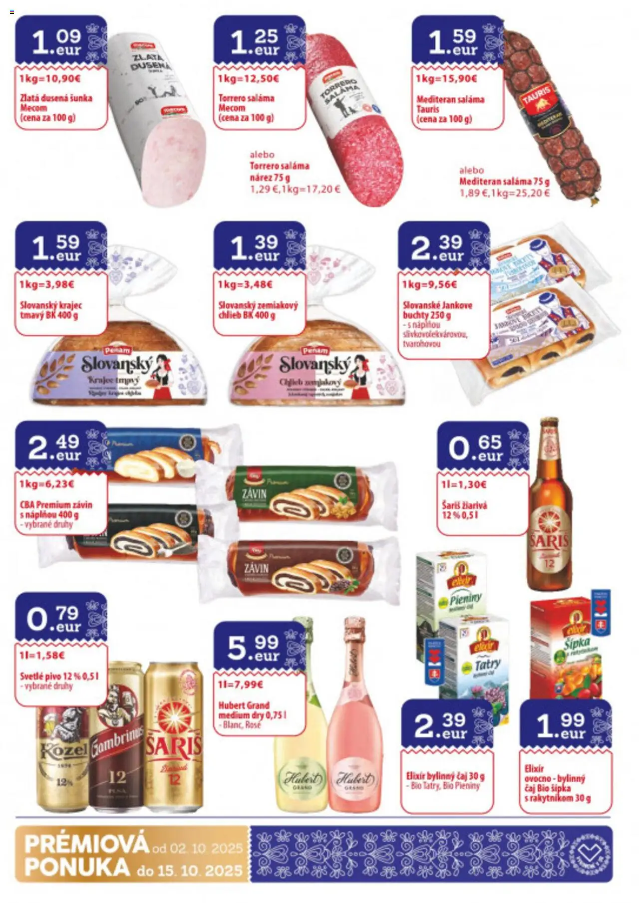 Nové CBA Verex akcie – leták je platný od 02.10.2025 | Strana: 30 | Produkty: Chlieb, Šunka, Závin, Šariš