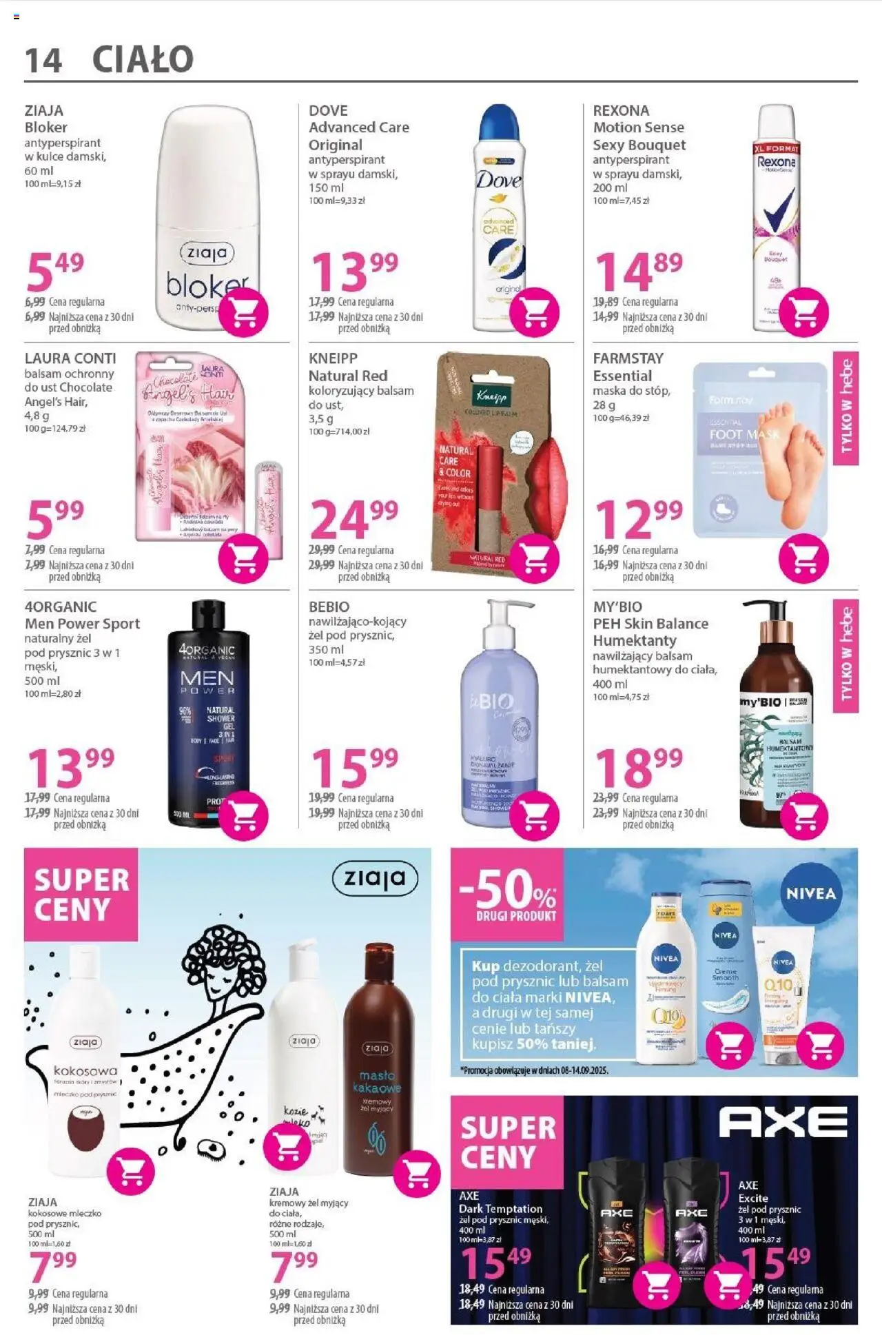 Hebe Gazetka od 08.09.2025 | Strona: 14 | Produkty: Prysznic, Body, Maska, Antyperspirant