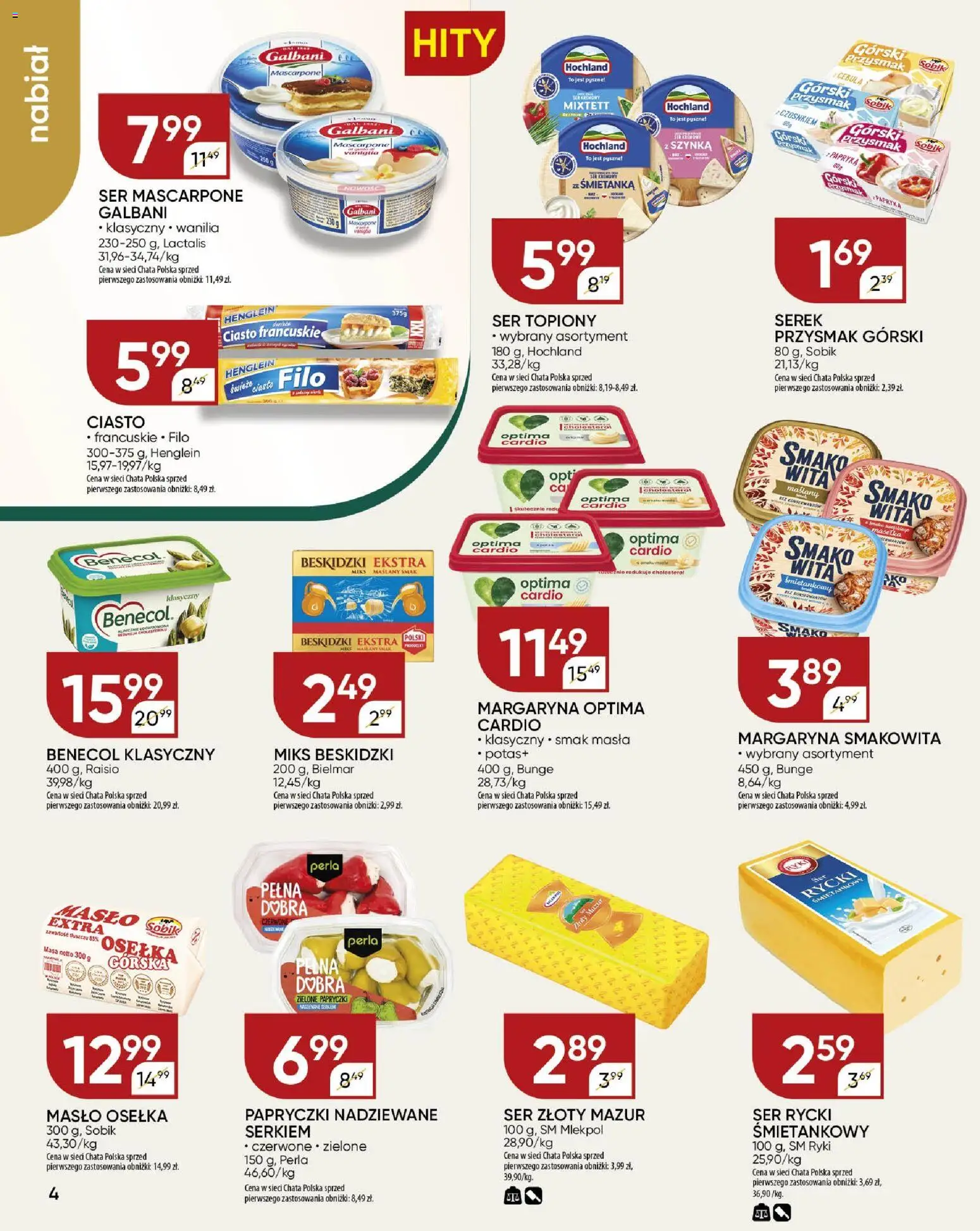 Chata Polska Gazetka od 20.11.2025 | Strona: 4 | Produkty: Ciasto francuskie, Optima cardio, Margaryna, Ser mascarpone