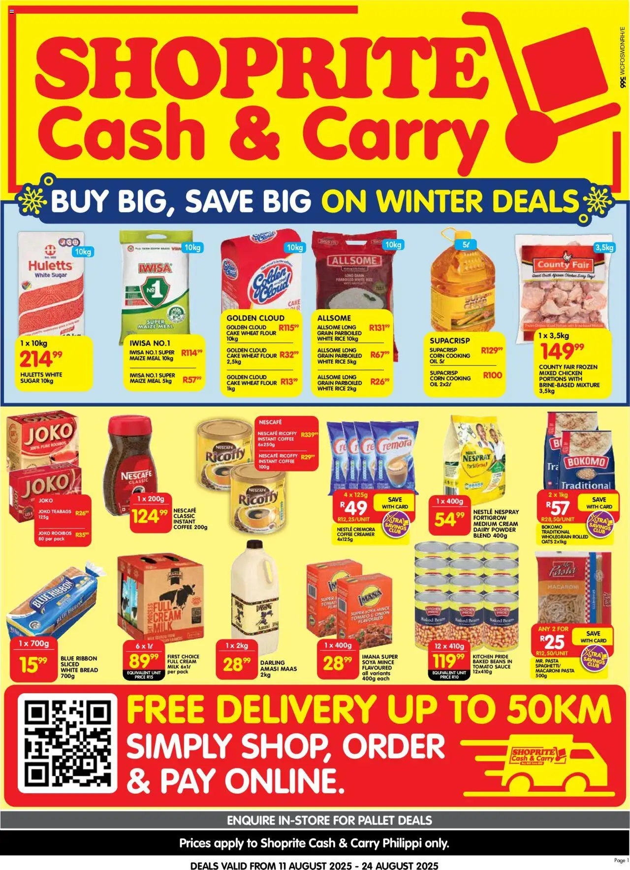 Shoprite Western Cape - Cash & Carry Mid-Month Deals Philippi │ valid from 11.08.2025 | Page: 1 | Products: Milk, Rice, Tomato sauce, Sauce