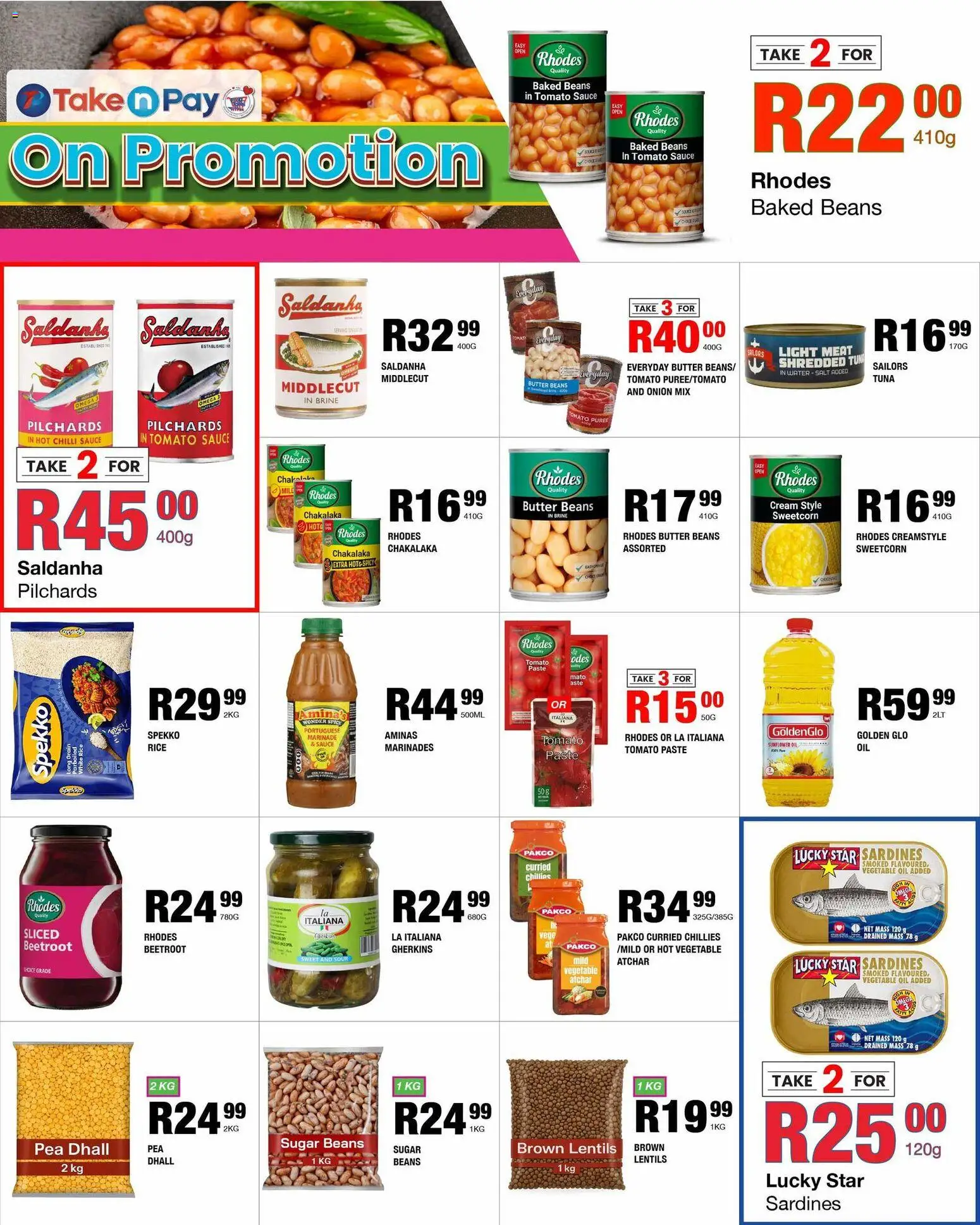 New Take n Pay catalogue – valid from 27.10.2025 | Page: 4 | Products: Water, Sugar, Chilli, Pea