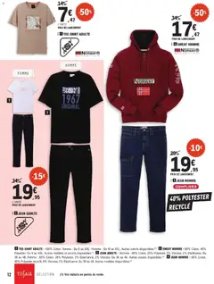 E.Leclerc - Prévisualisation de JEAN ADULTE, Homme: 68% Coton, 25% Polyester, 5% Viscose, 2% Elasthanne. Du 38 au 48. Femme: 68% Coton, 28% Polyester, 2% Elasthanne, 2% Viscose. Du 36 au 46. Autres coloris disponibles. valide à partir de 10.02.2026 | Page: 12