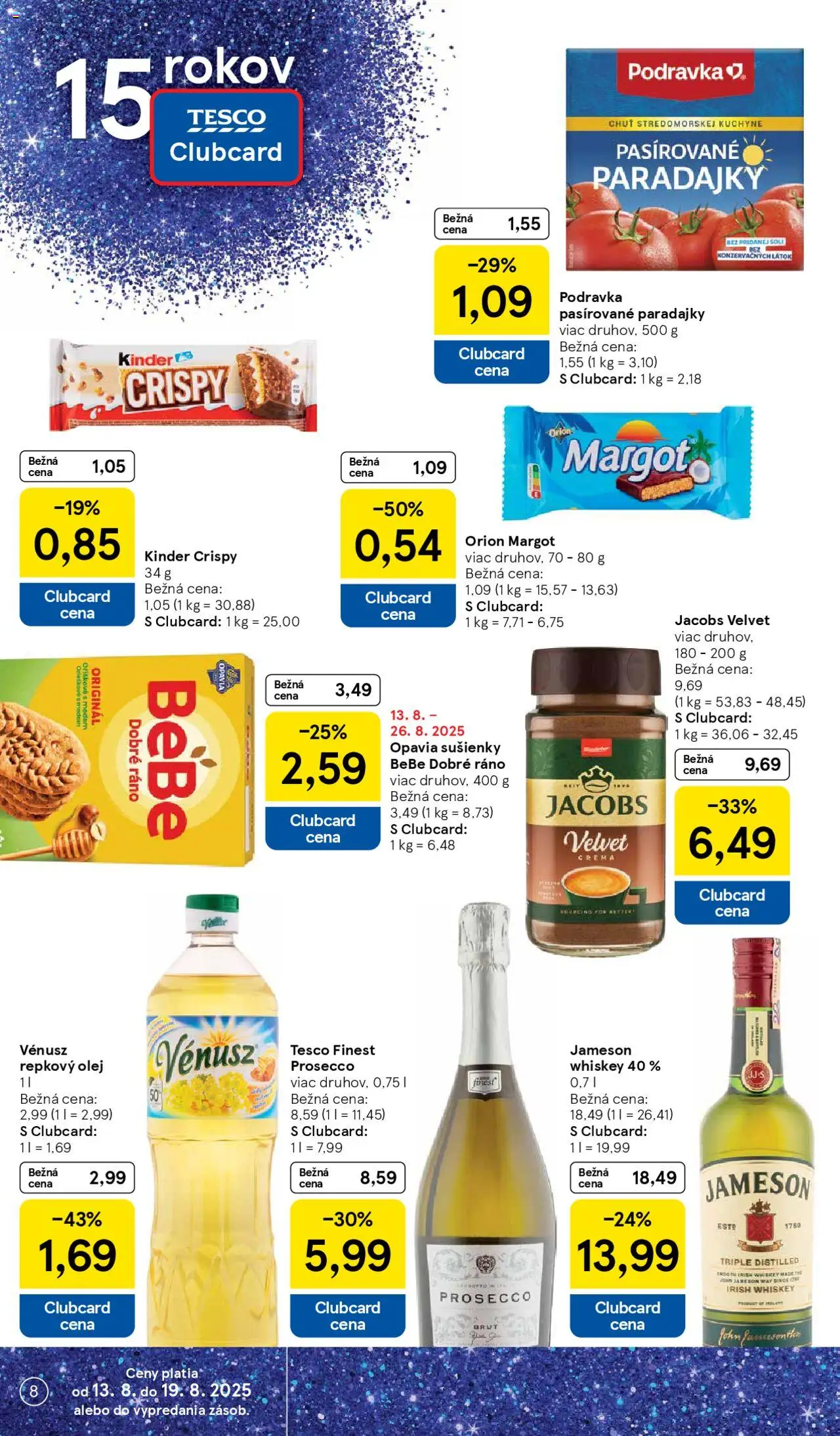 Tesco Hypermarket - leták │ platný od 13.08.2025 | Strana: 8 | Produkty: Jameson, Prosecco, Kinder, Repkový olej