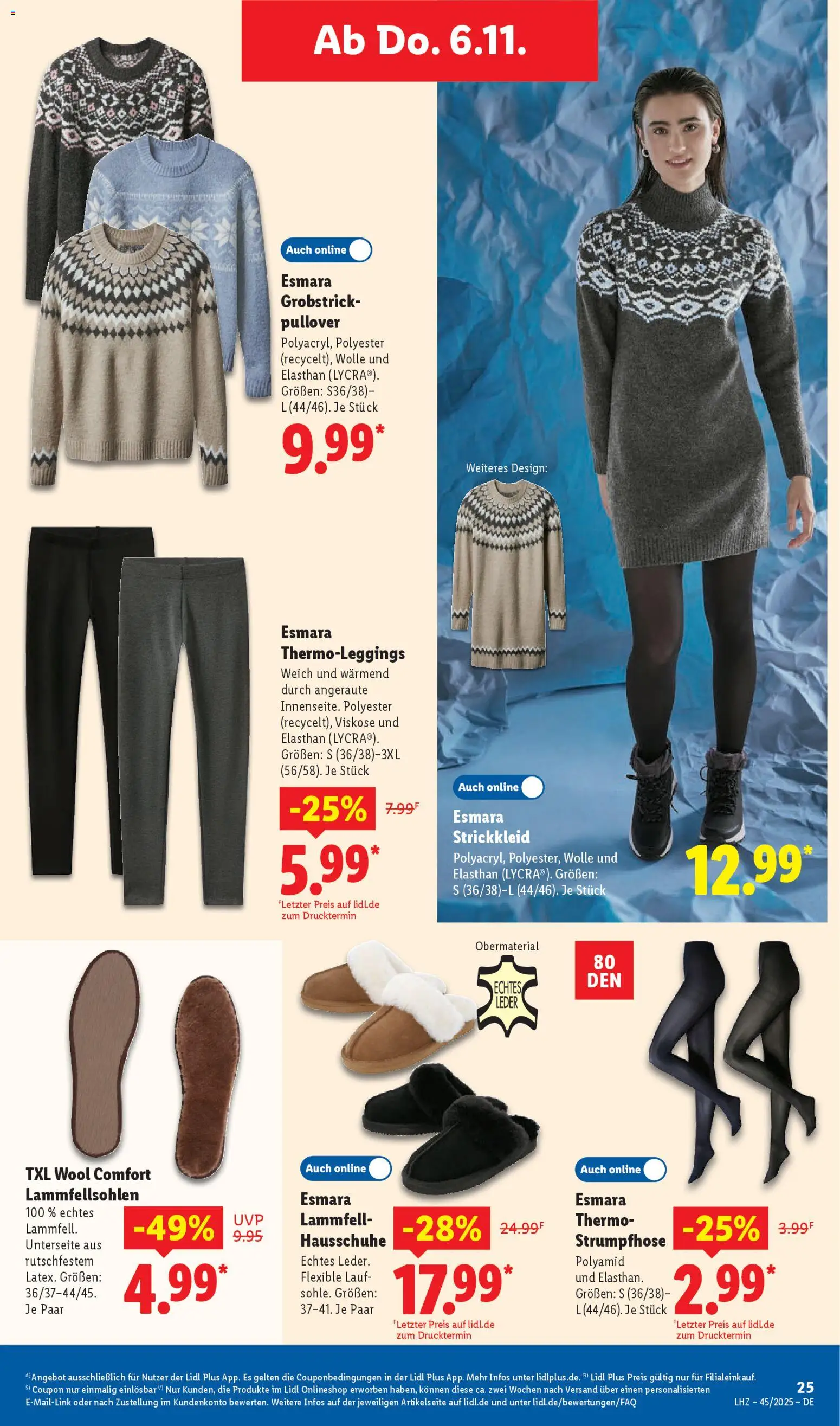 Lidl Prospekt Heppenheim – gültig ab 03.11.2025 | Seite: 47 | Produkte: Pullover, Hausschuhe, Strumpfhose