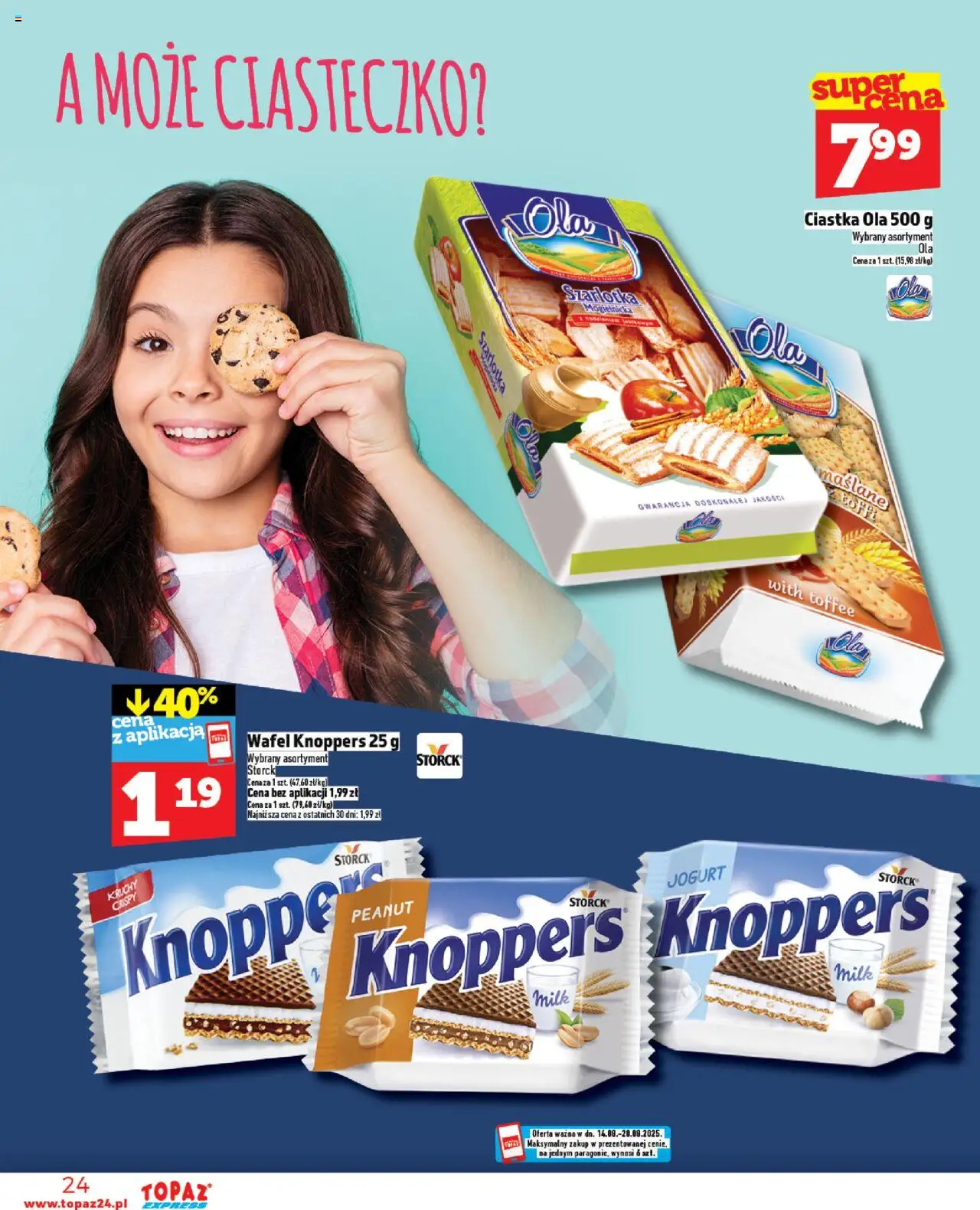Topaz Gazetka - Express od 14.08.2025 | Strona: 24 | Produkty: Knoppers, Jogurt, Ciastka