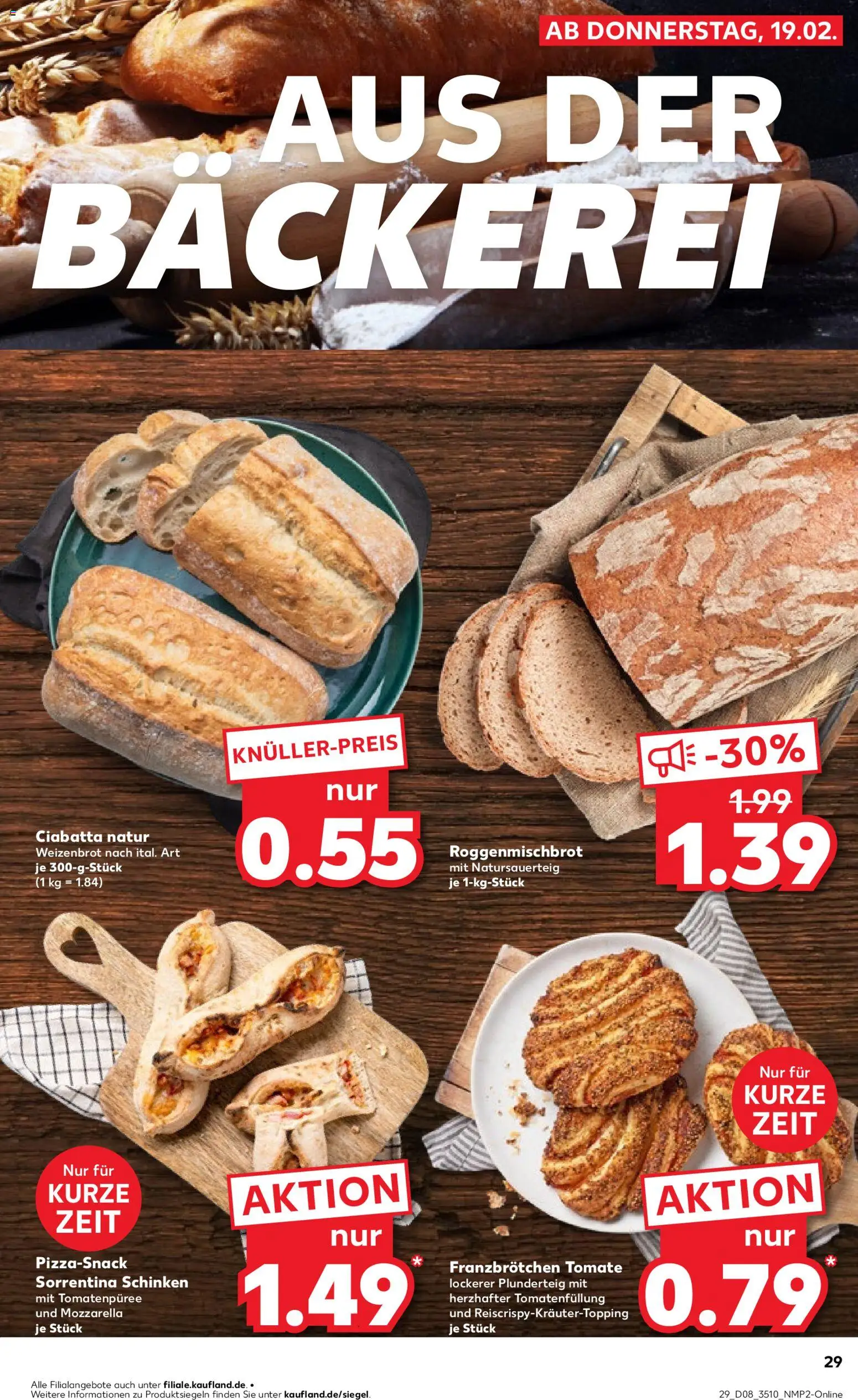 Kaufland prospekt Leipzig	 – gültig ab 19.02.2026 | Seite: 29 | Produkte: Bäckerei, Mozzarella, Tomatenpüree, Pizza