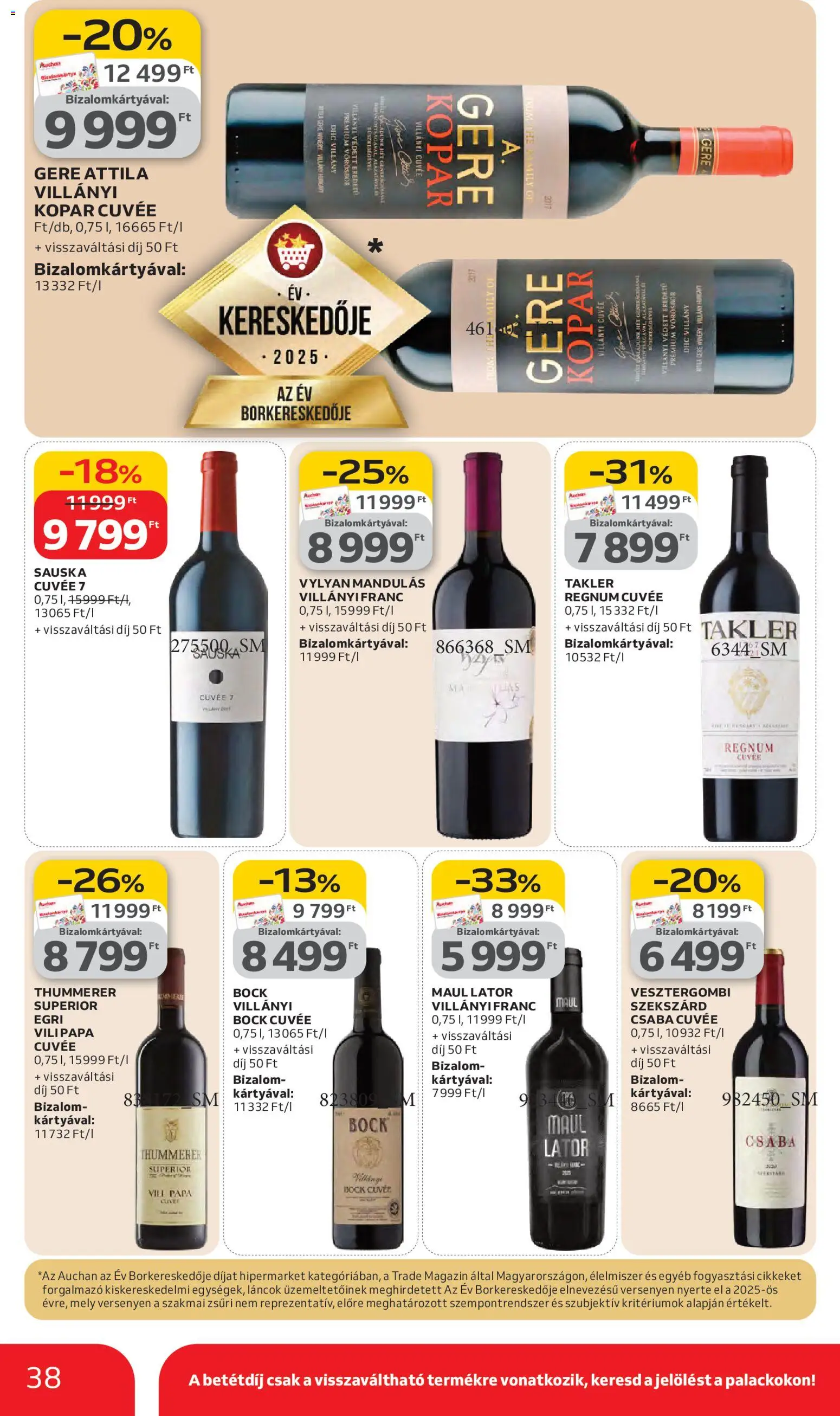 Auchan akciós ujság - amely érvényes a következő dátumtól: 05.03.2026 | Oldal: 38 | Termékek: Vörösbor