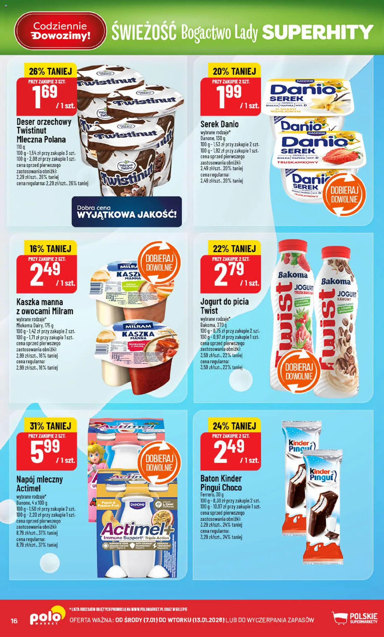 POLOmarket Gazetka od 07.01.2026 | Strona: 16 | Produkty: Serek, Baton, Kaszka manna, Jogurt
