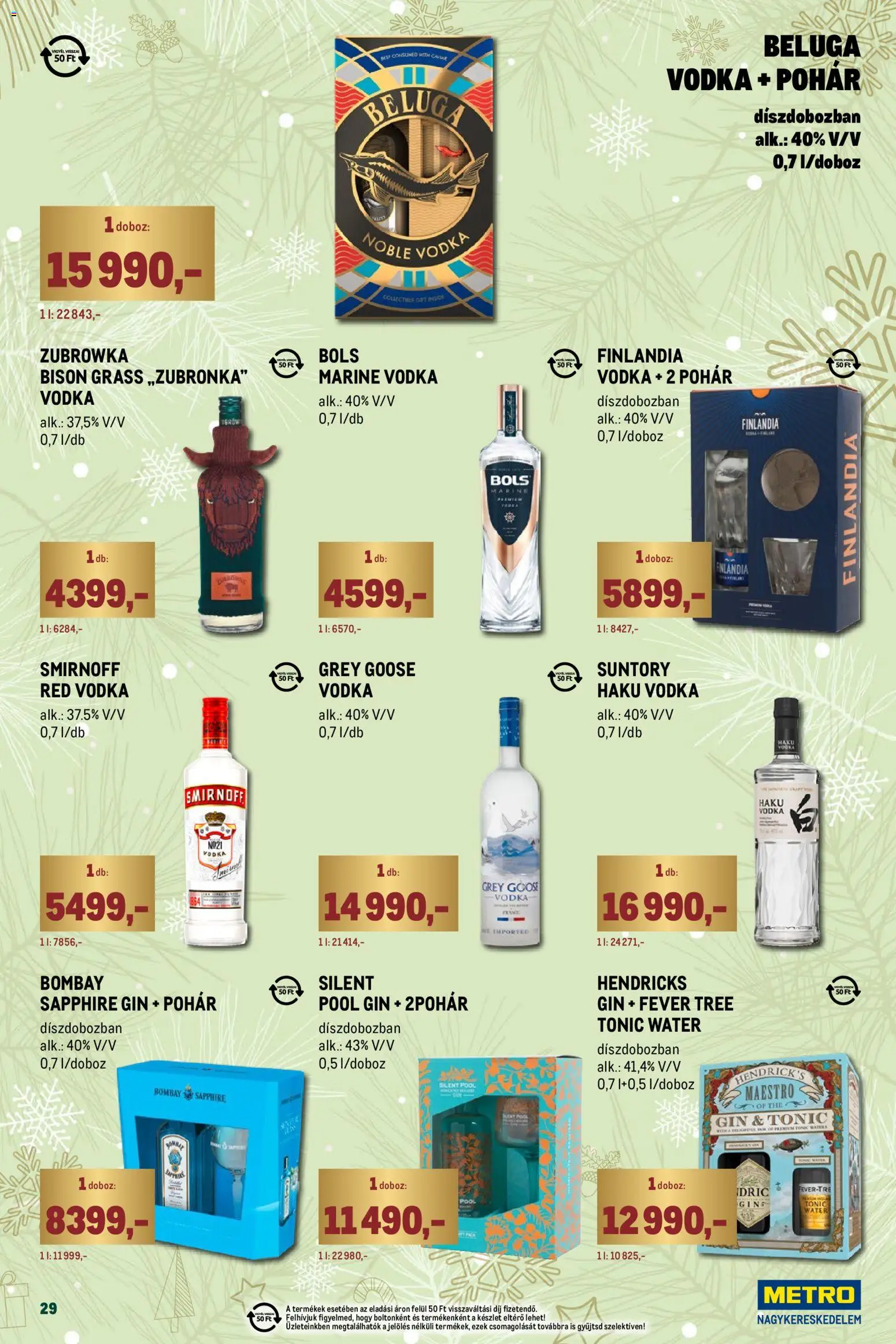 Metro akciós ujság - amely érvényes a következő dátumtól: 01.12.2025 | Oldal: 29 | Termékek: Tonic, Doboz, Vodka, Pohár
