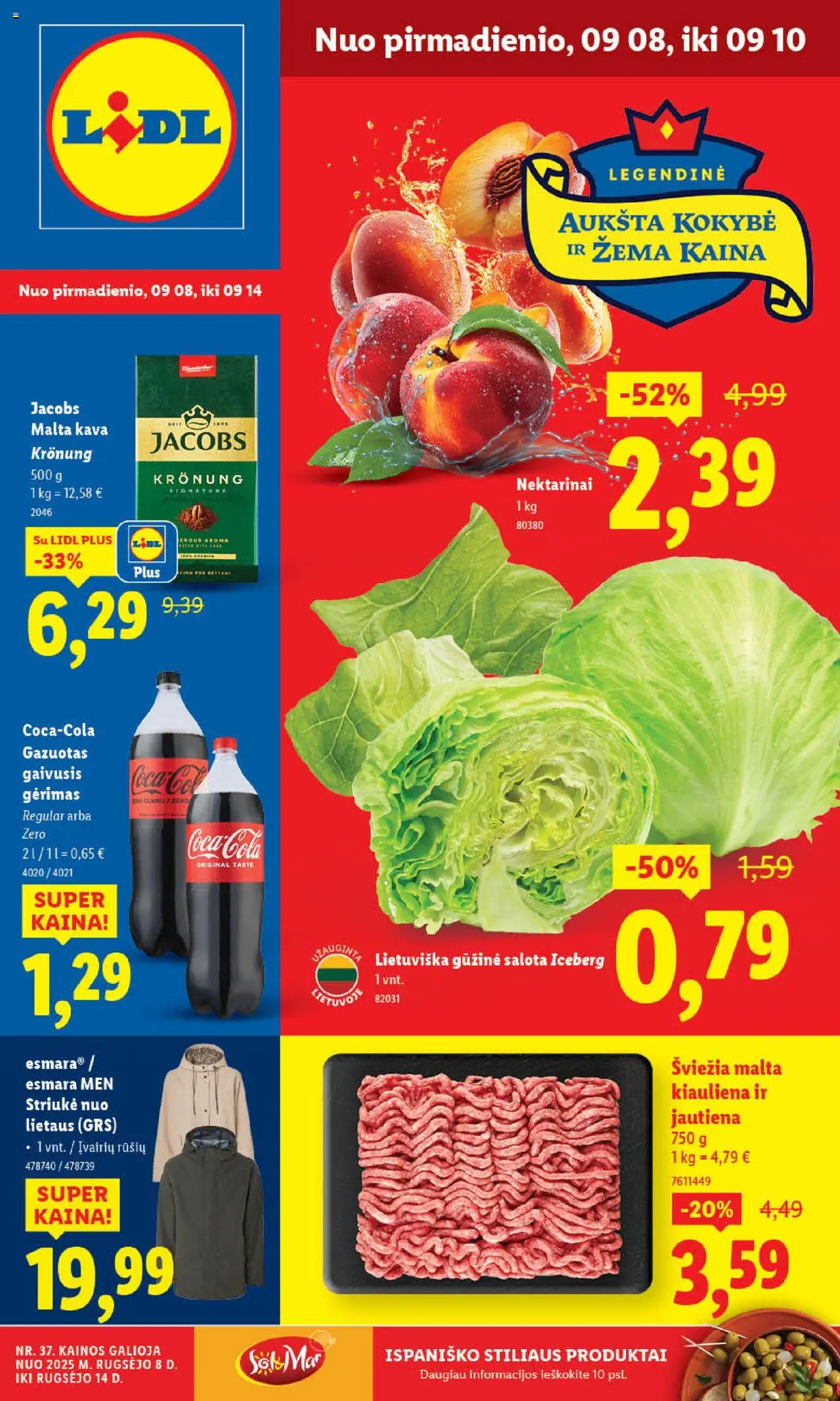 LIDL akcijos nuo 08.09.2025 | Puslapis: 1 | Prekių: Salota, Kava, Kiauliena, Jautiena