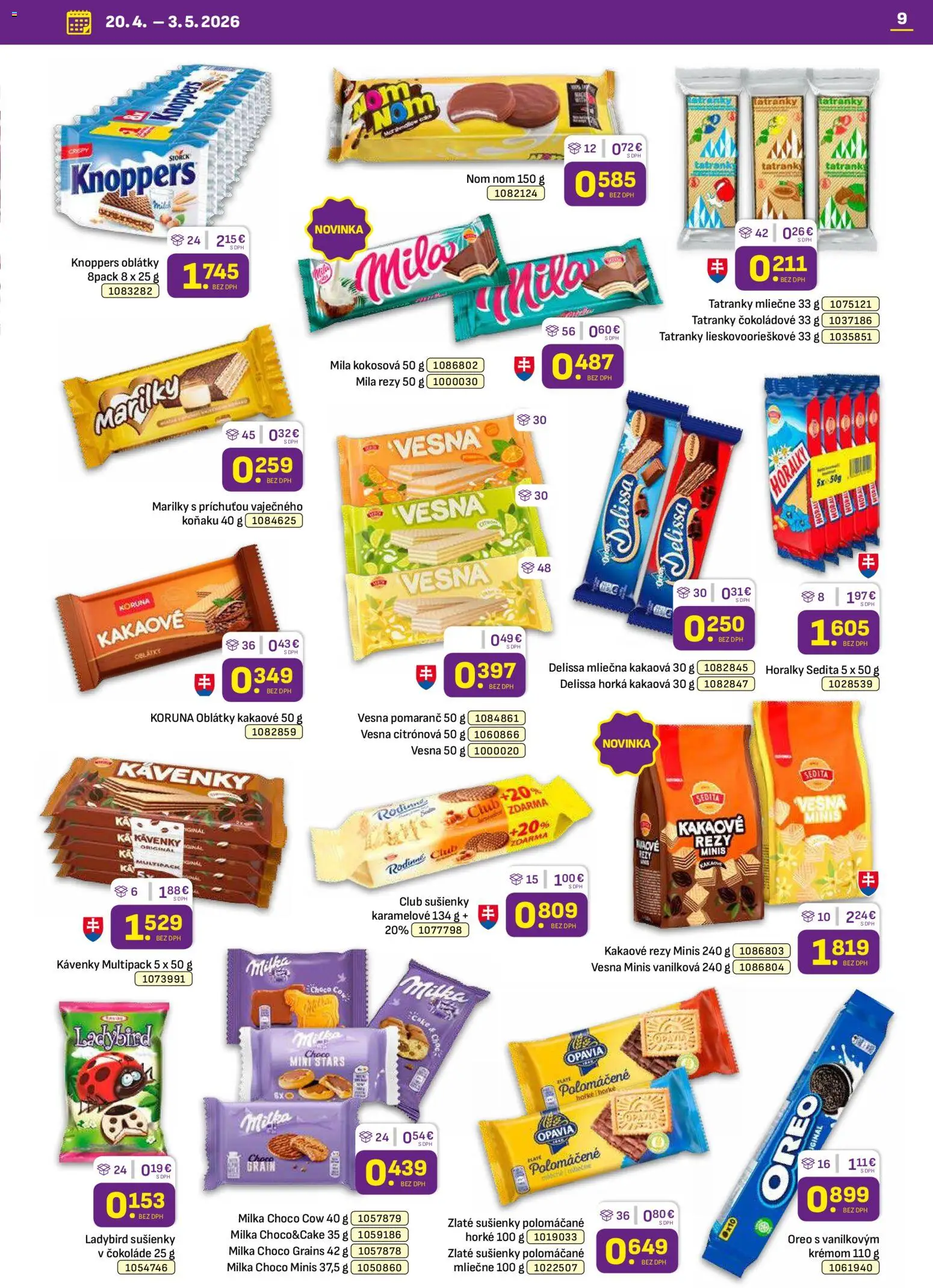 Nové Libex akcie – leták je platný od 20.04.2026 | Strana: 9 | Produkty: Mila, Milka, Horálky