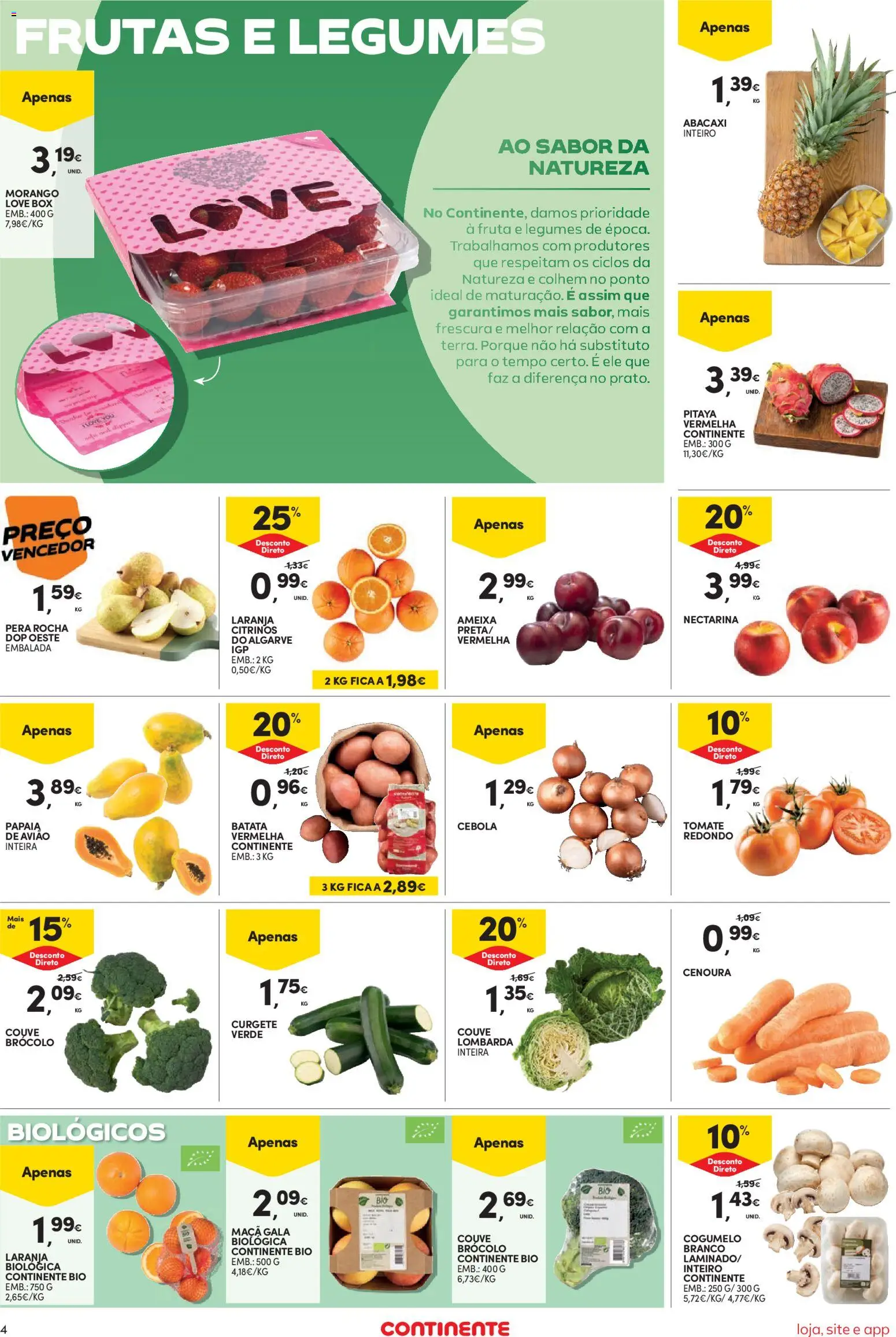 Continente Semanal Continente Bom Dia │ válido de 03.02.2026 | Página: 4 | Produtos: Curgete, Cebola, Abacaxi, Cenoura