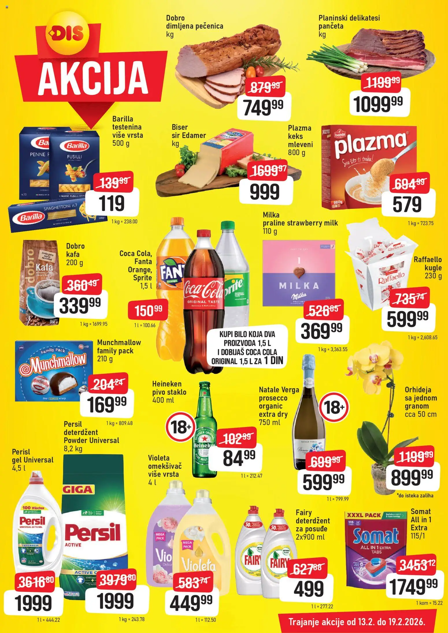 Super DIS katalog - važi od 13.02.2026 | Strana: 2 | Proizvode: Panceta, Praline, Orhideja, Persil