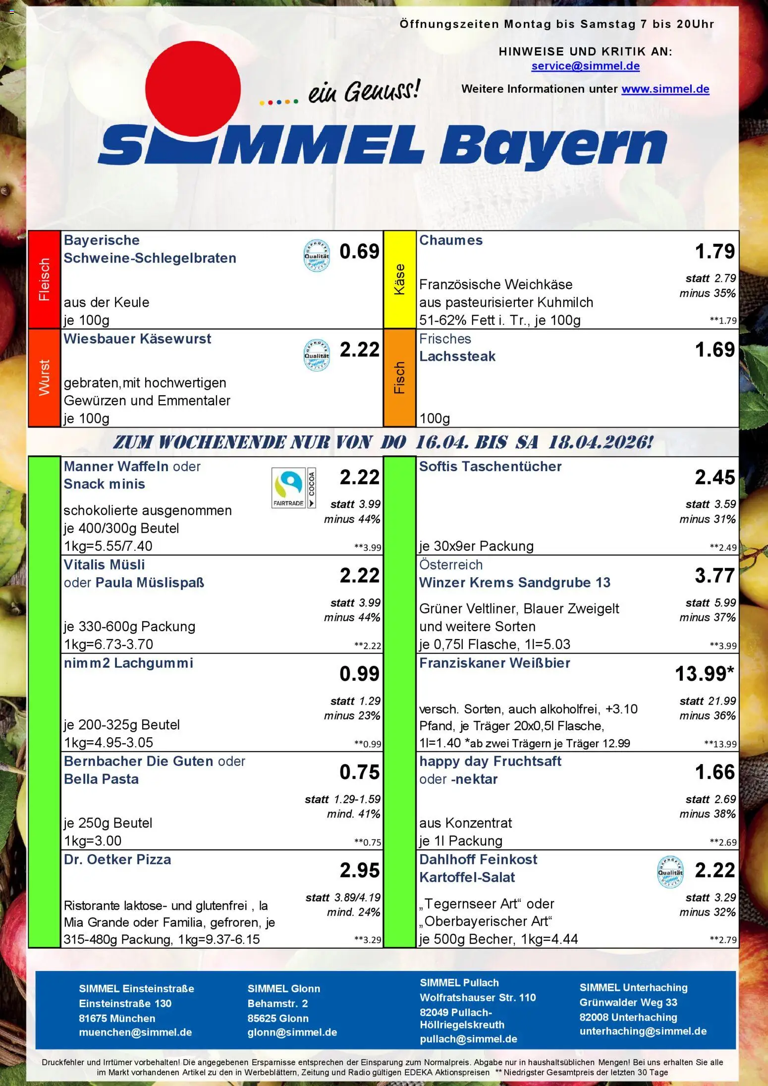 Simmel Bayern – gültig ab 13.04.2026 | Seite: 8 | Produkte: Musli, Waffeln, Pizza, Fleisch