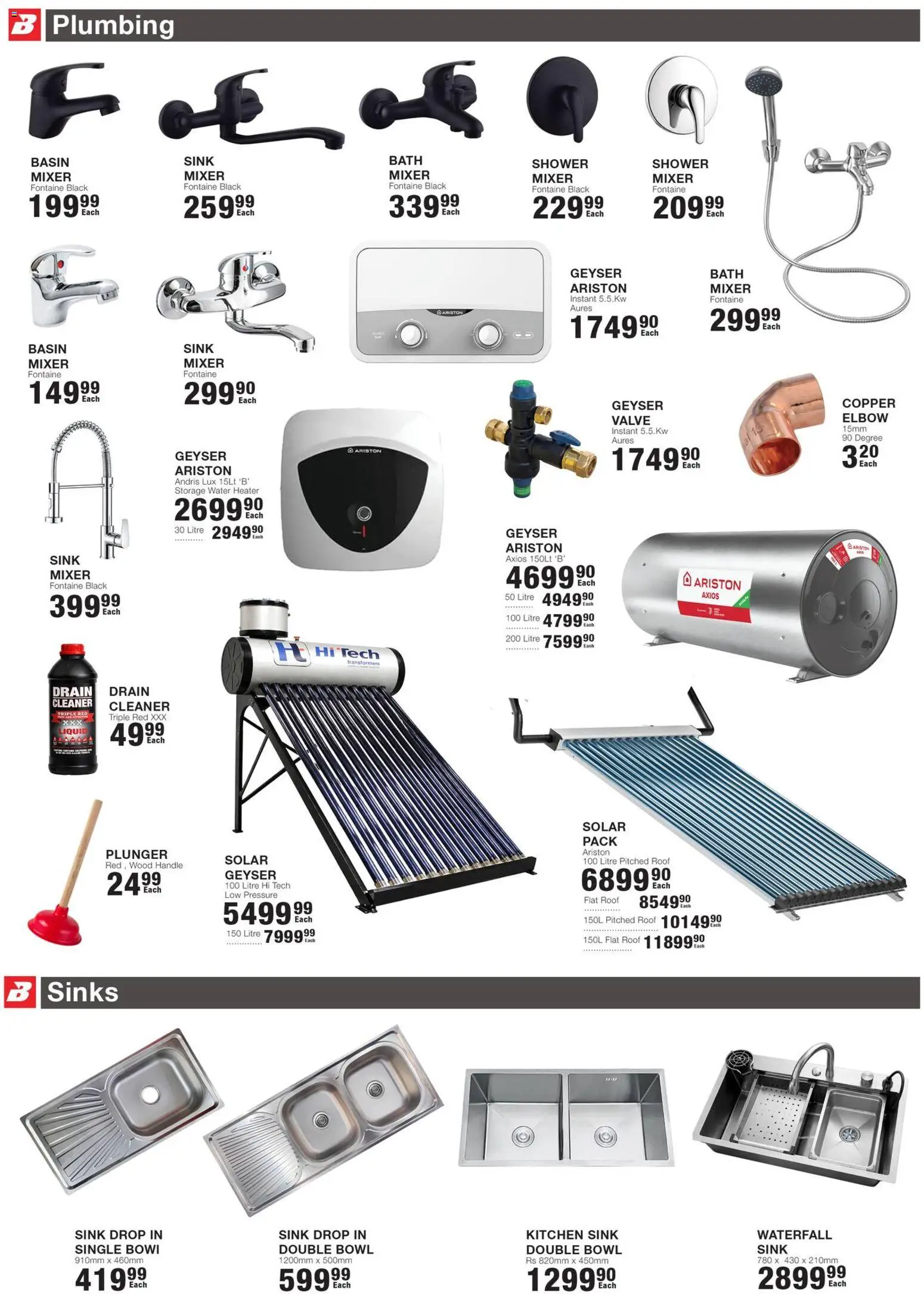 New Build It catalogue – valid from 23.03.2026 | Page: 4 | Products: Shower, Geyser, Basin, Sink