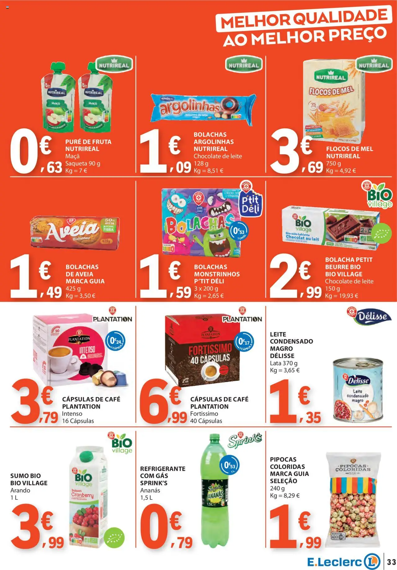 E.Leclerc folheto │ válido de 07.08.2025 | Página: 33 | Produtos: Bolachas, Leite, Café, Flocos