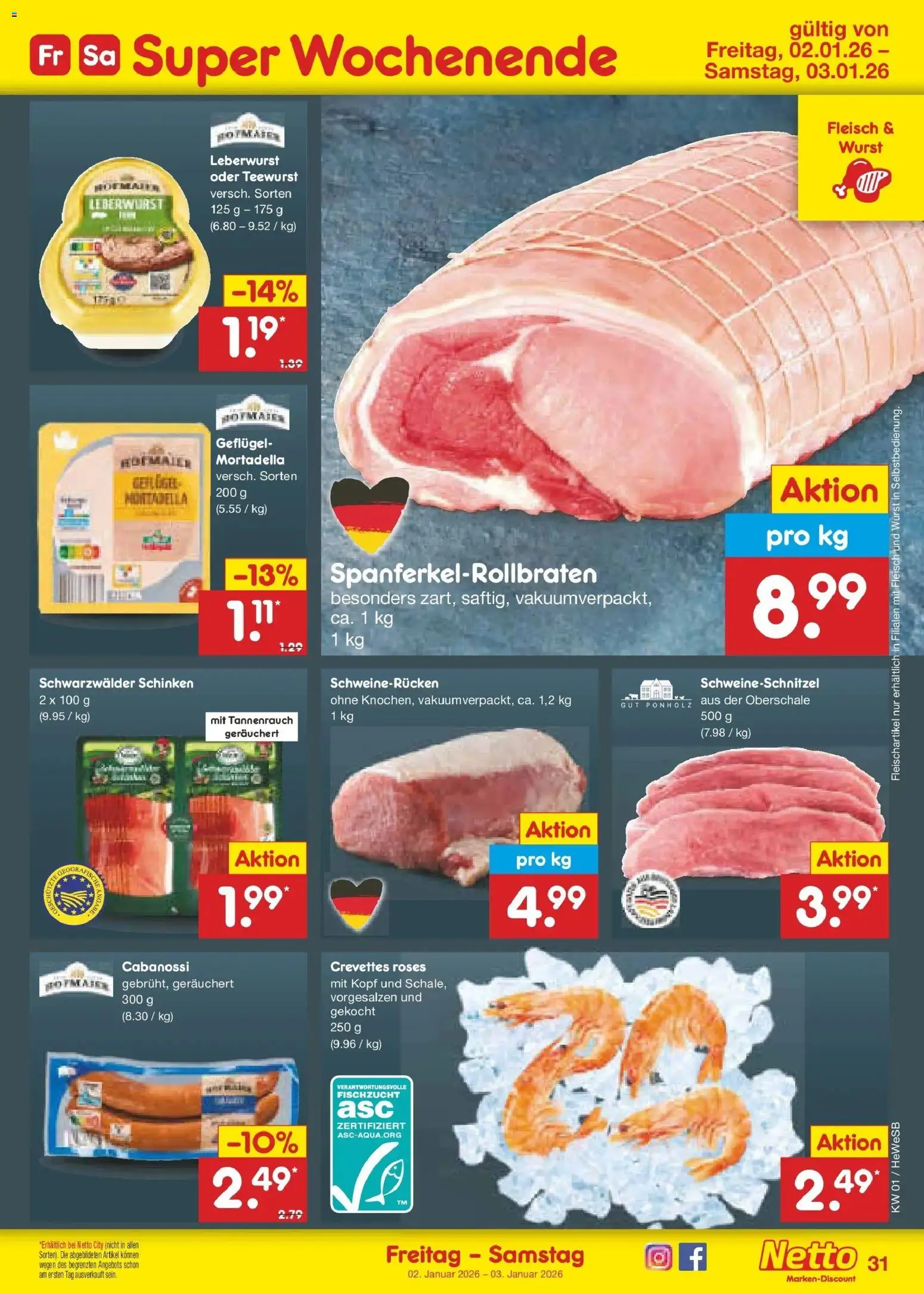 Netto Marken-Discount prospekt Hamburg	 – gültig ab 28.12.2025 | Seite: 45 | Produkte: Wurst, Schweinerucken, Schinken, Fleisch