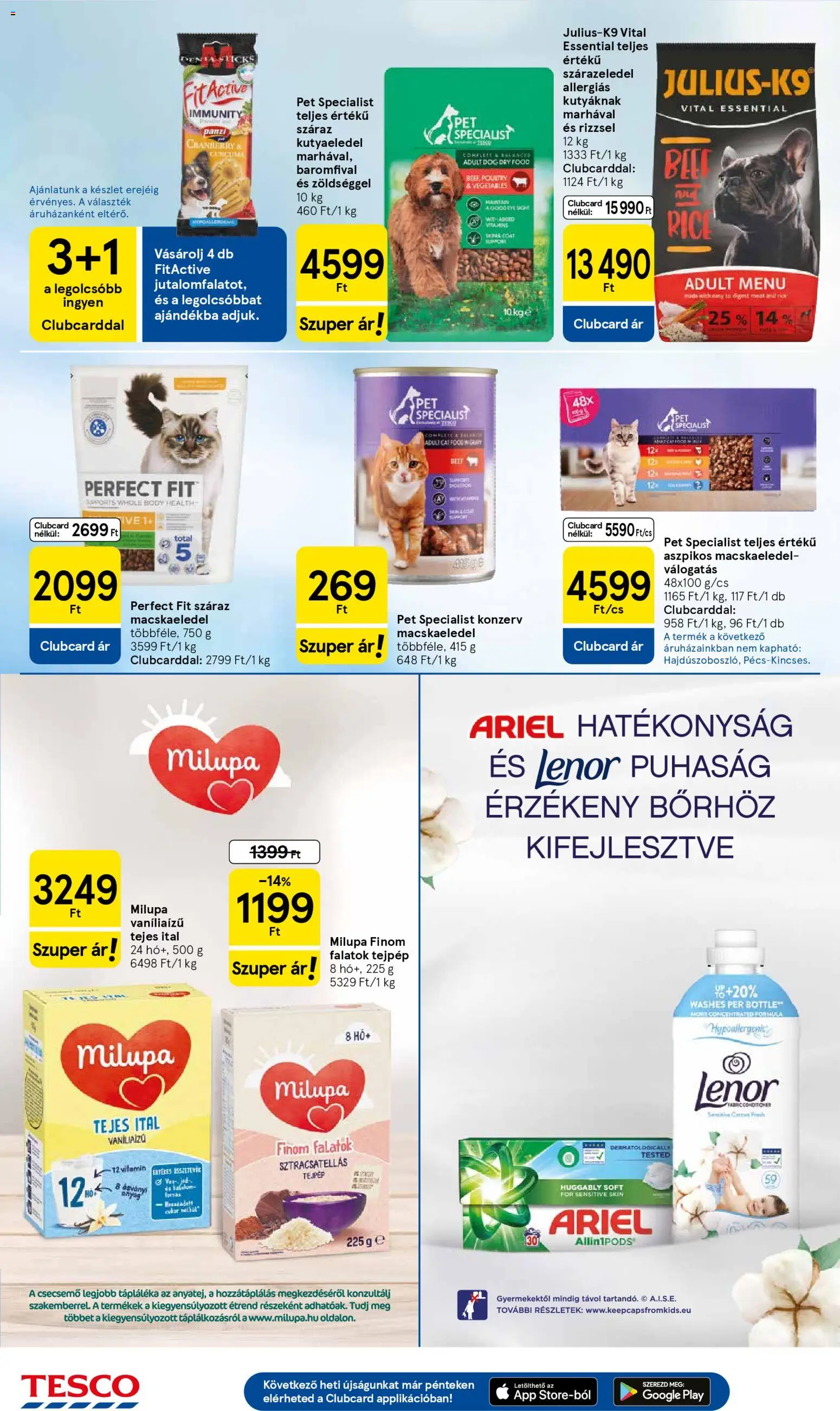 Tesco akciós ujság - amely érvényes a következő dátumtól: 15.01.2026 | Oldal: 28 | Termékek: Ariel, Body, Macskaeledel, Kutyaeledel