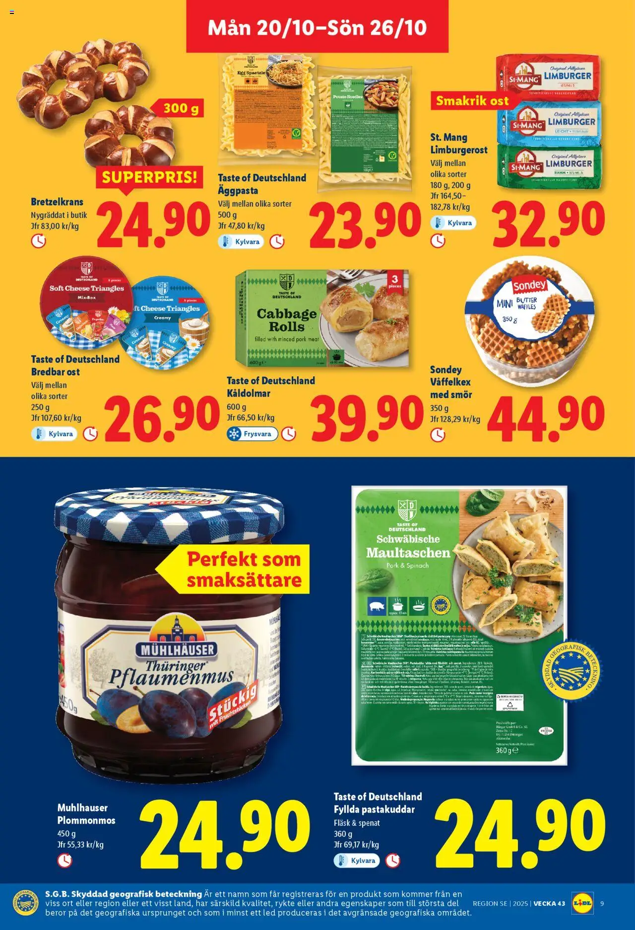 Lidl reklamblad aktuell från 20.10.2025 | Sida: 9 | Produkter: Spenat, Smör, Ost, Fläsk