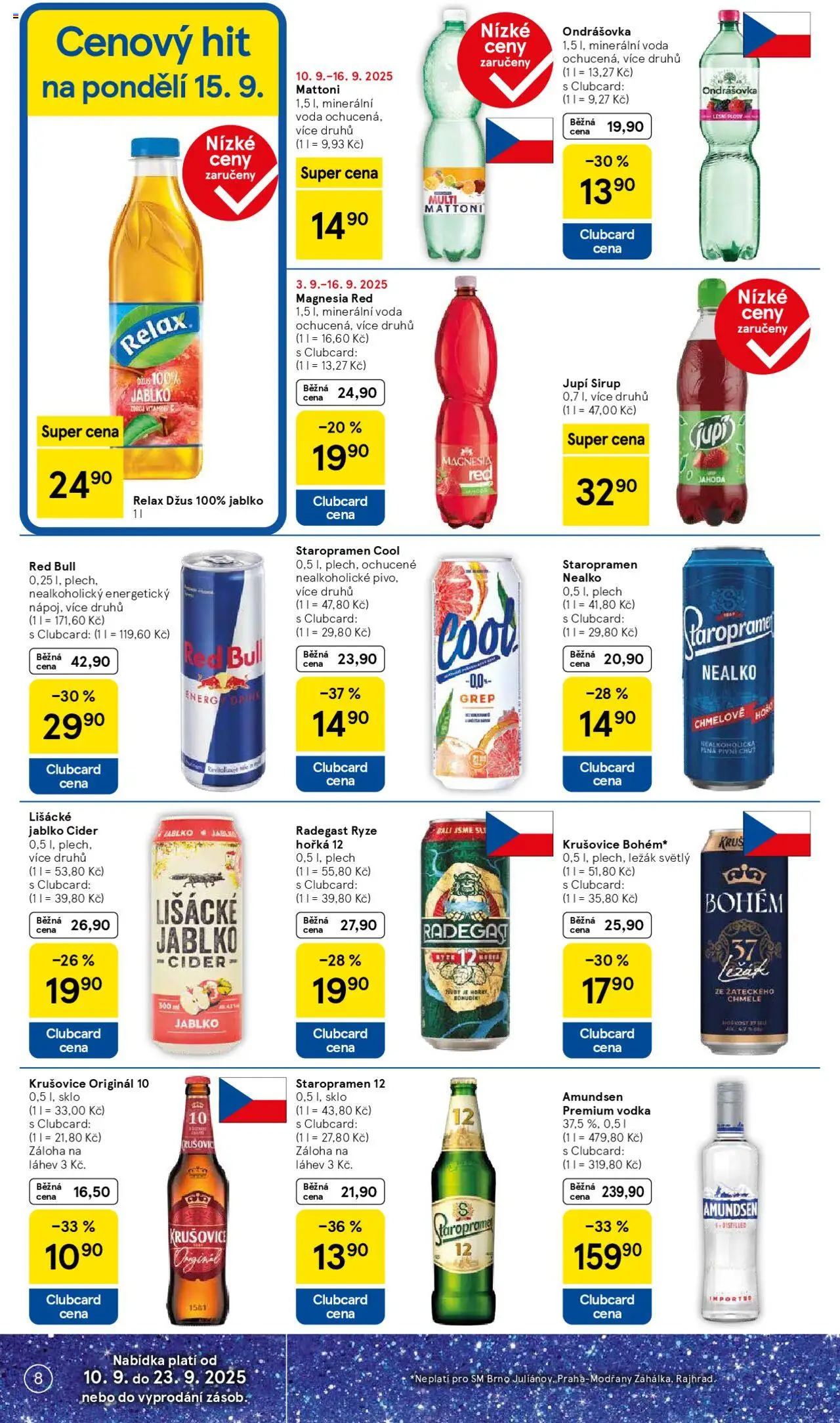 Tesco leták - Supermarket od 10.09.2025 | Strana: 8 | Produkty: Sirup Jupí, Staropramen 12, Vodka, Krušovice