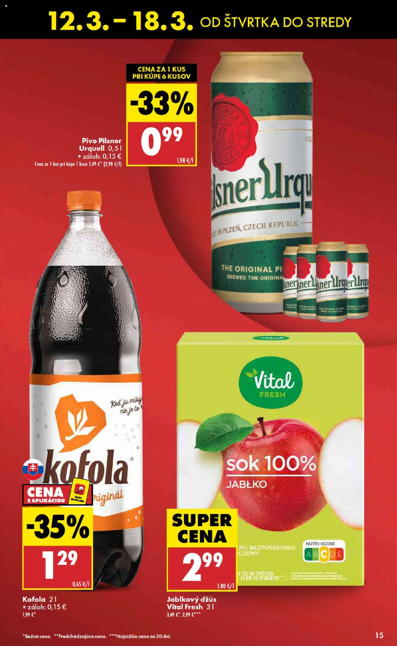Nové Biedronka akcie – leták je platný od 12.03.2026 | Strana: 15 | Produkty: Pivo, Džús, Kofola