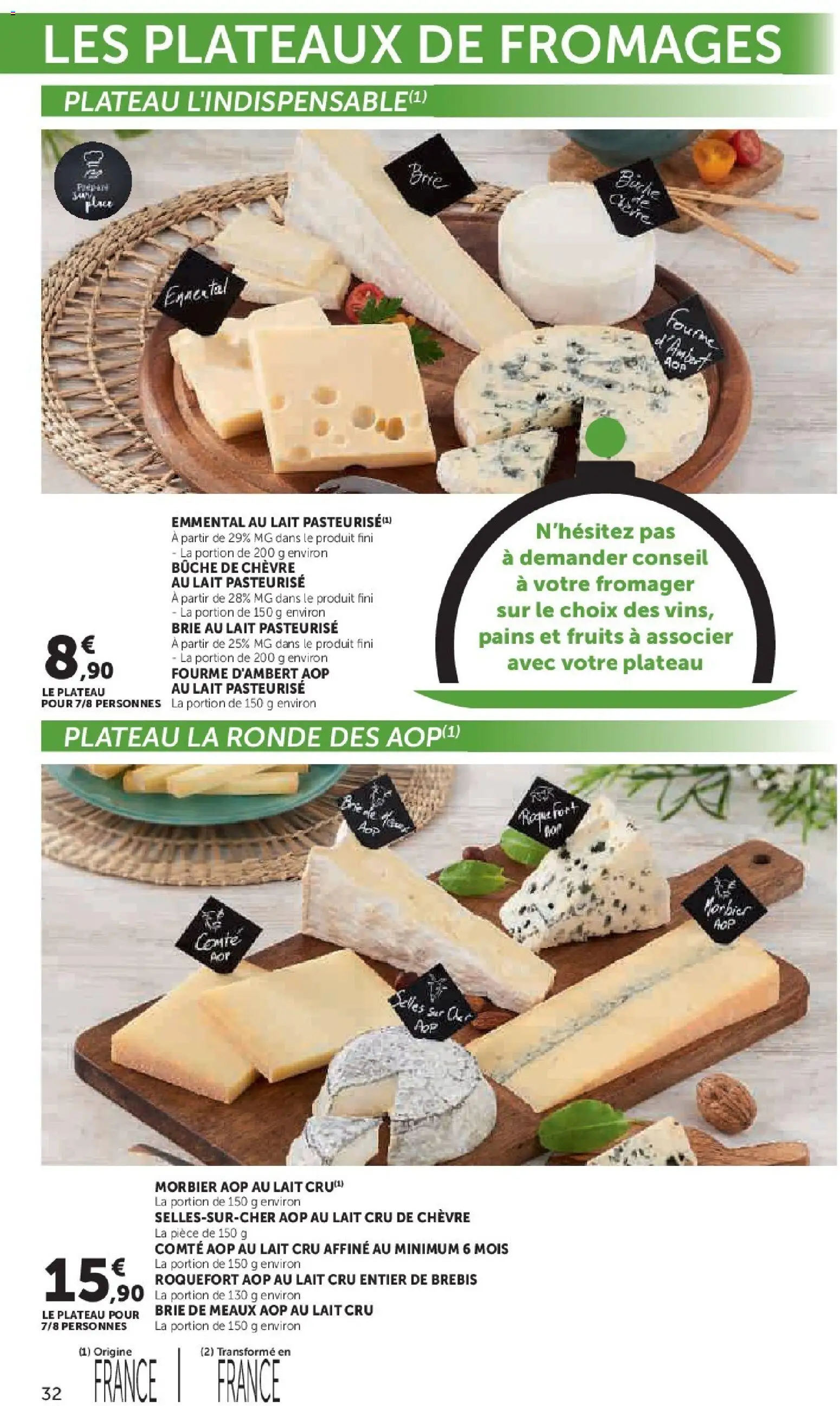 {H1} | Page: 32 | Produits: Plateau, Emmental, Brie de meaux aop, Lait