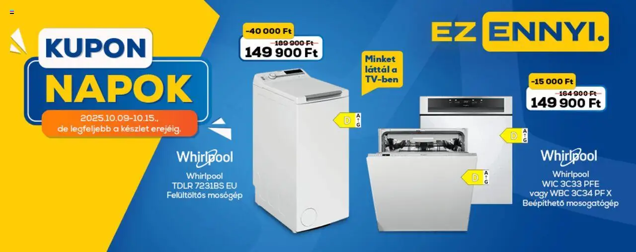 Euronics akciós ujság - amely érvényes a következő dátumtól: 09.10.2025 | Oldal: 2 | Termékek: Mosógép, Mosogatógép, Felültöltős mosógép