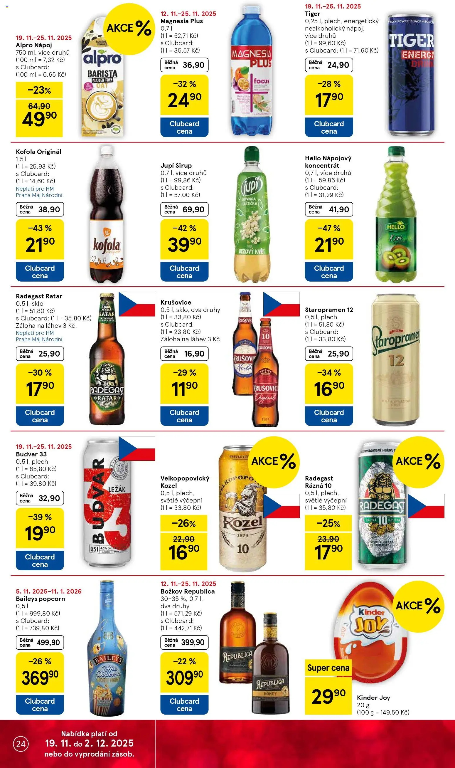 Tesco Black Friday od 19.11.2025 | Strana: 24 | Produkty: Sirup Jupí, Magnesia, Plech, Republica