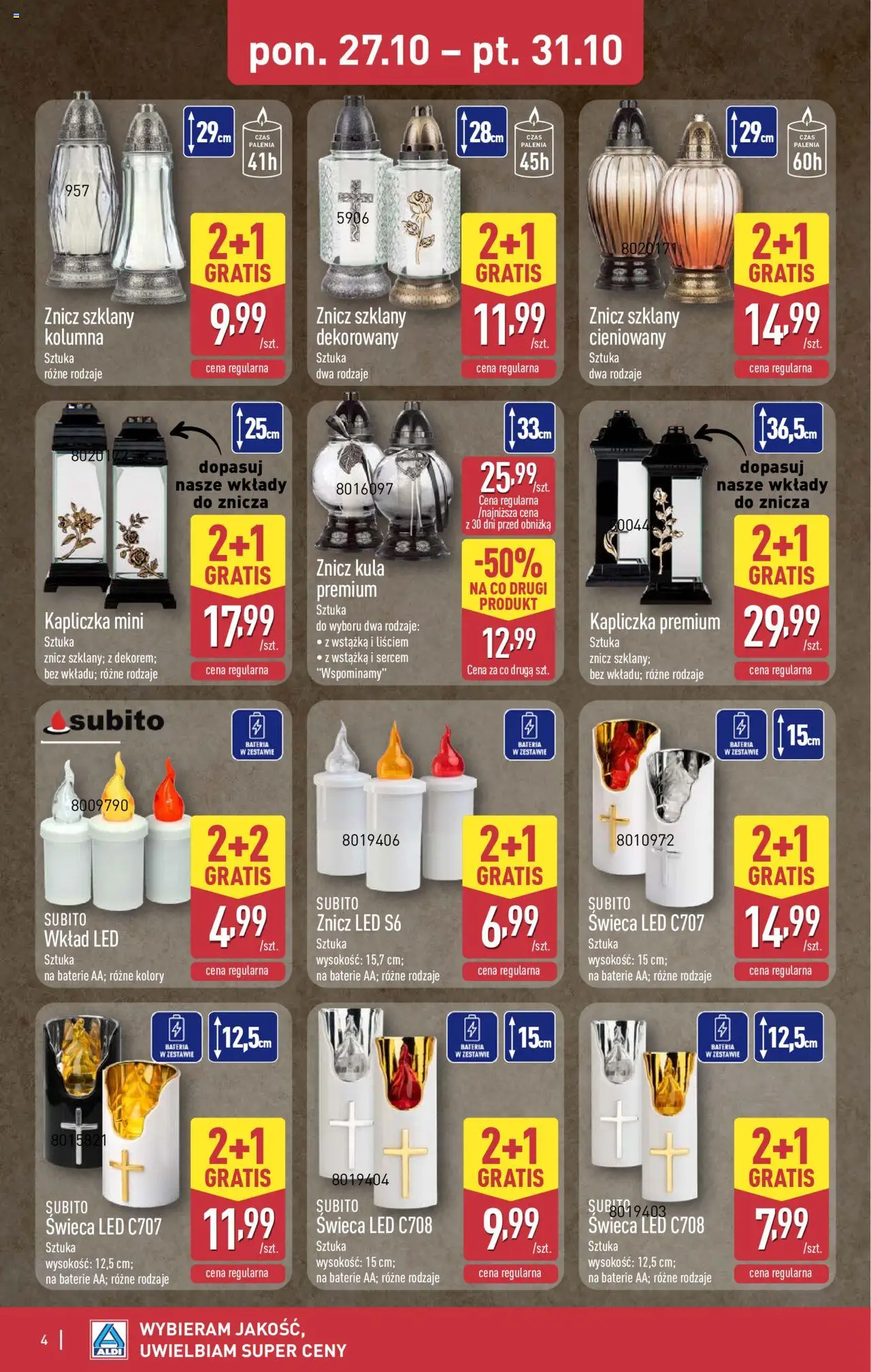Aldi Gazetka - Artykuły przemysłowe i tekstylia od 27.10.2025 | Strona: 4 | Produkty: Znicz LED, Baterie, Bateria