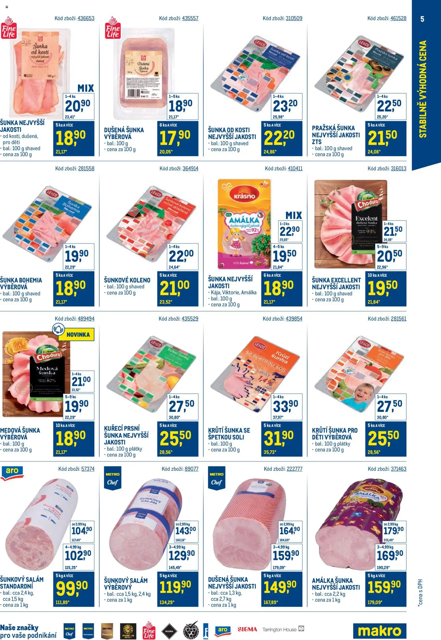 Makro leták - Stabilně výhodná cena - maloobchod od 24.09.2025 | Strana: 5 | Produkty: Krůtí šunka, Šunka od kosti, Kuřecí šunka, Šunkový salám