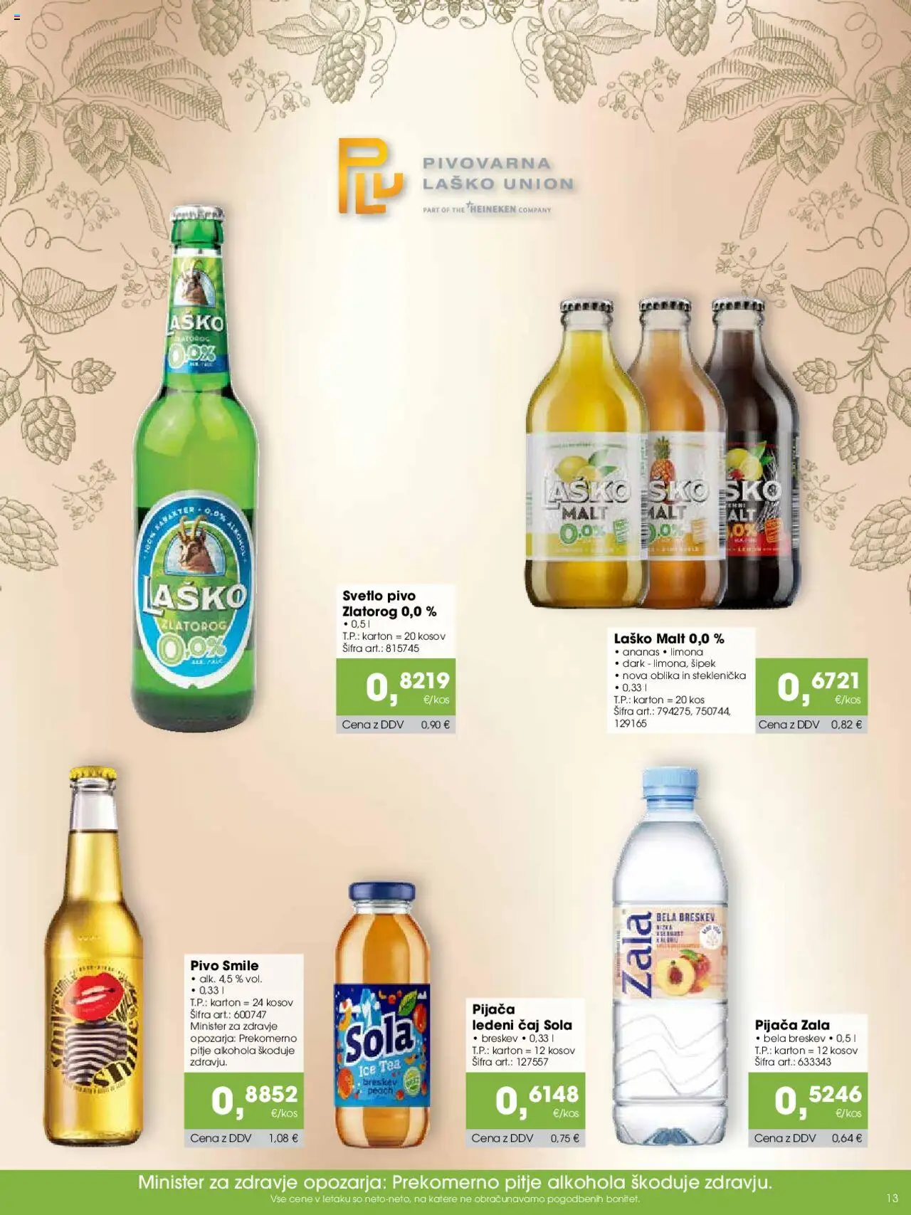 Novi Tuš katalog ponudbe – veljaven od 07.09.2025 | Stran: 13 | Izdelki: Kos, Ledeni čaj, Pivo, Breskev