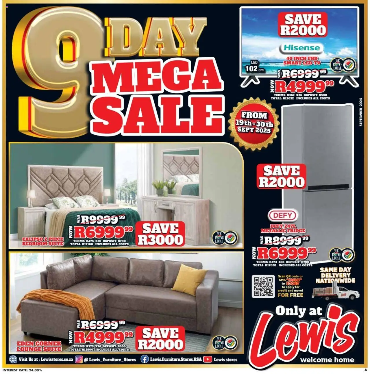 New Lewis Stores catalogue – valid from 19.09.2025 | Page: 1 | Products: TV, Fridge, Lounge suite