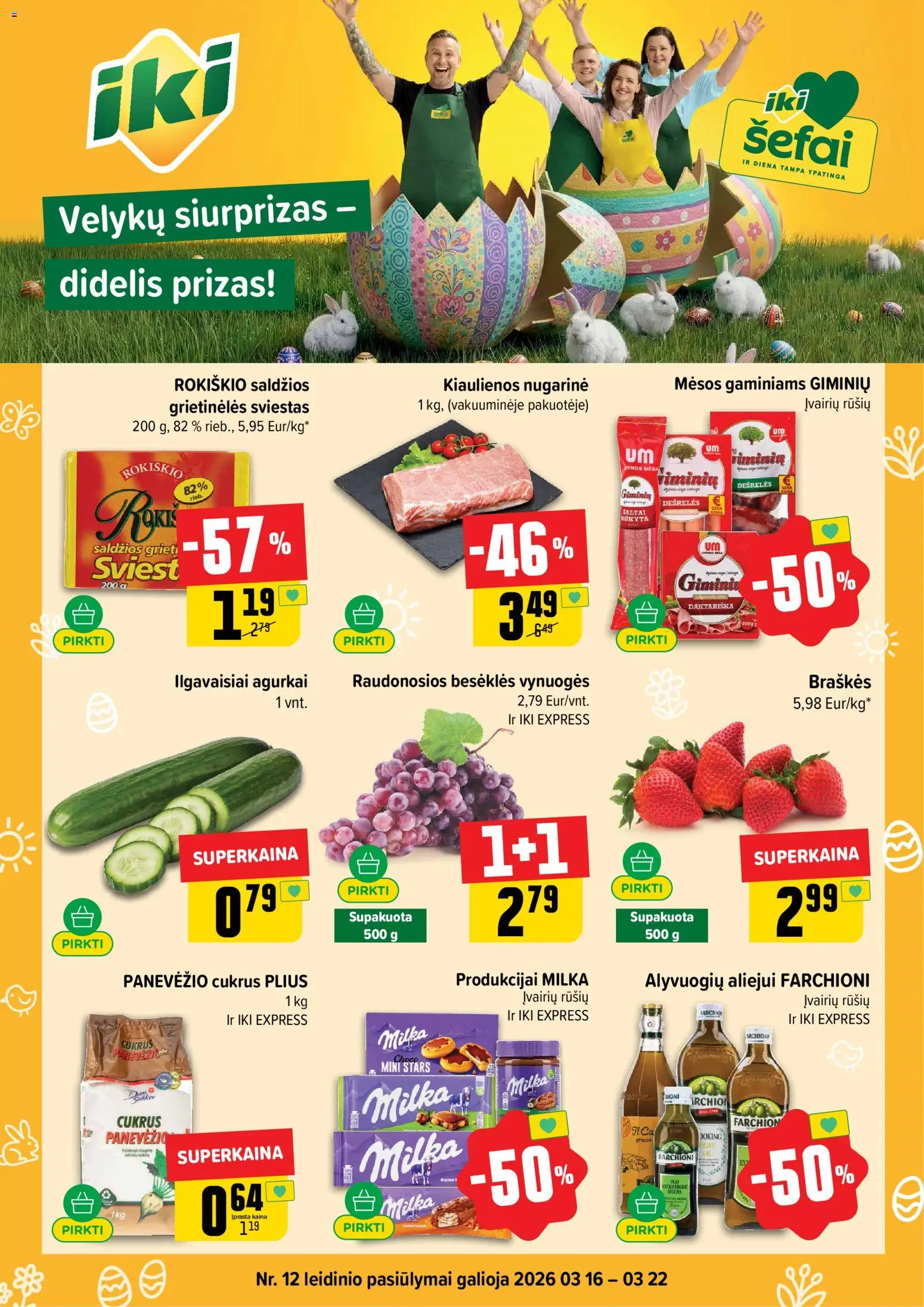 IKI akcijos nuo 16.03.2026 | Puslapis: 1 | Prekių: Kiaulienos, Vynuogės, Sviestas, Braškės